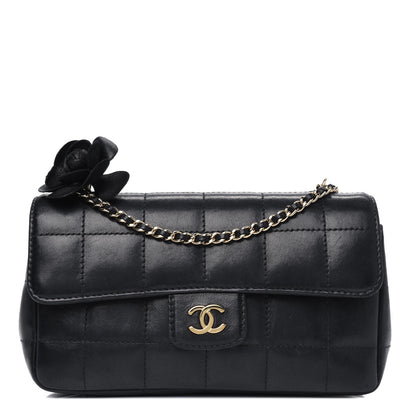 Chanel Lambskin Quilted Mini Chocolate Bar Camellia Flap Black 1 of 5