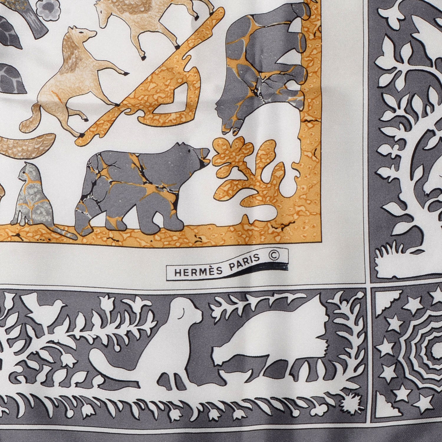 Hermes Silk Early America Scarf 90 Grey 3 of 5
