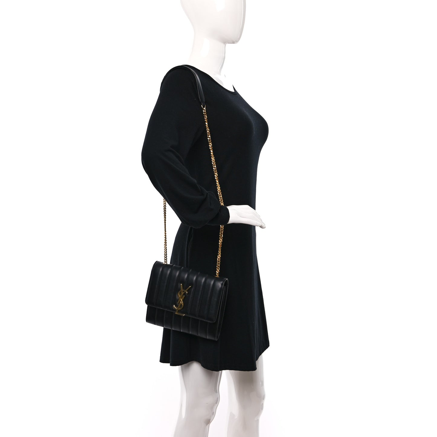 Lambskin Matelasse Monogram Vicky Chain Wallet Black