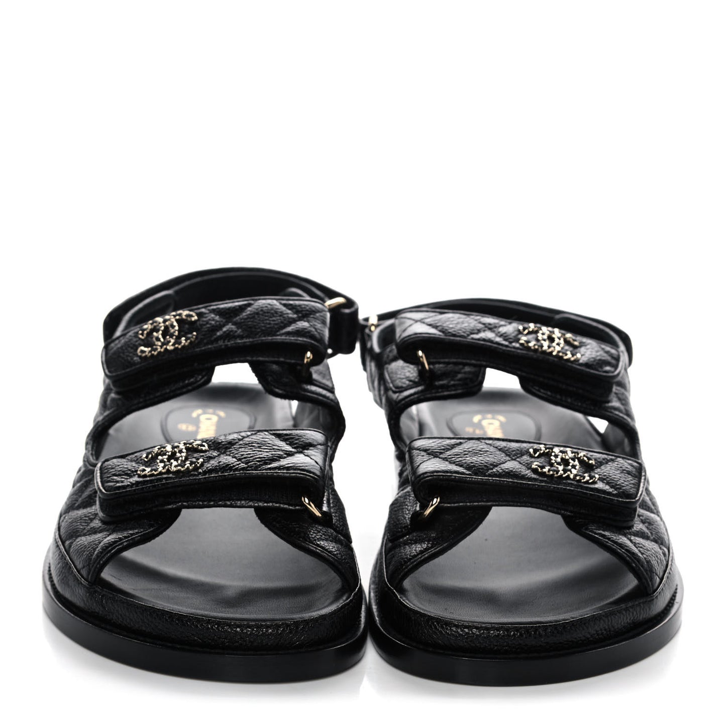 Grained Calfskin Velcro Dad Sandals 39 Black