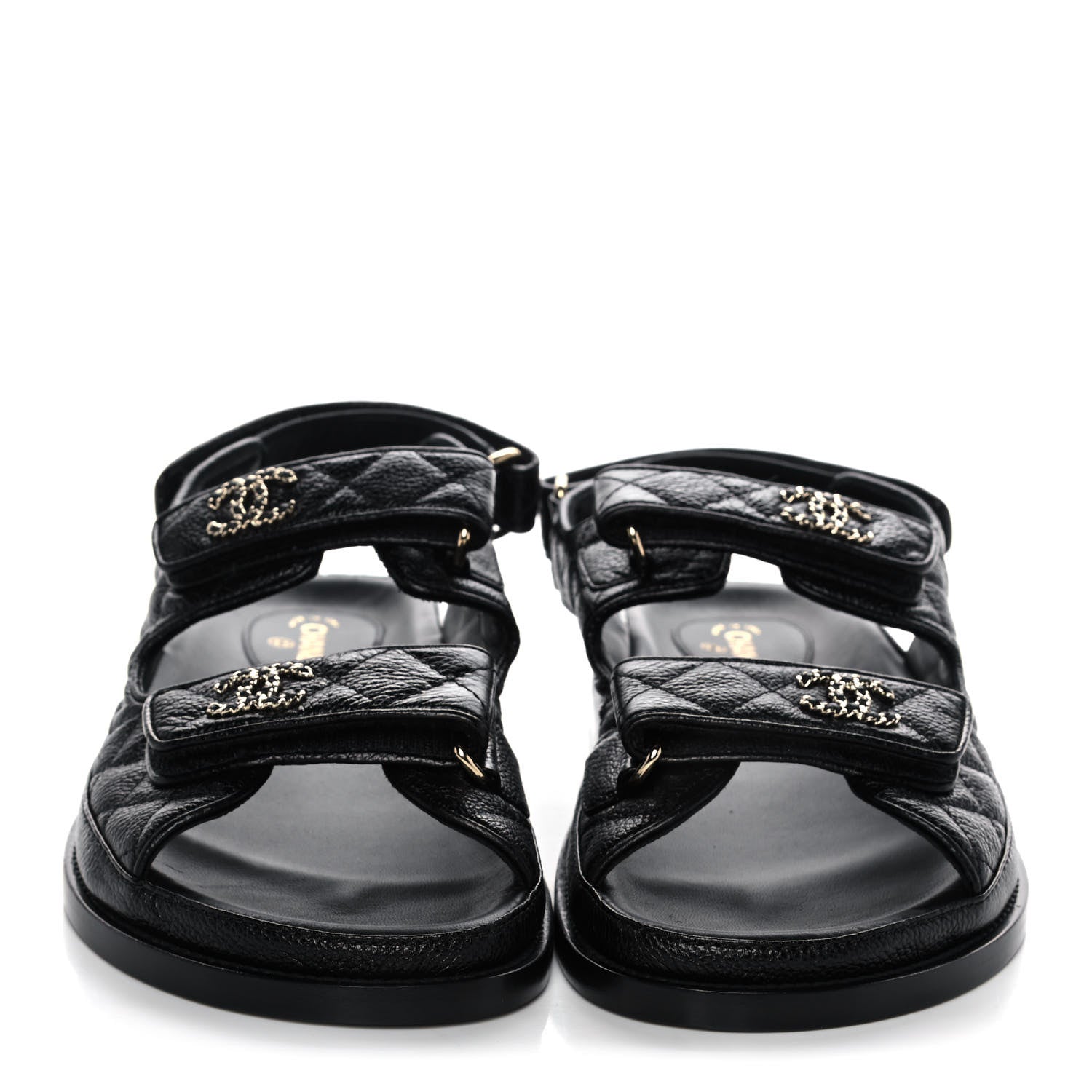 Chanel Grained Calfskin Velcro Dad Sandals 39 Black 2 of 9