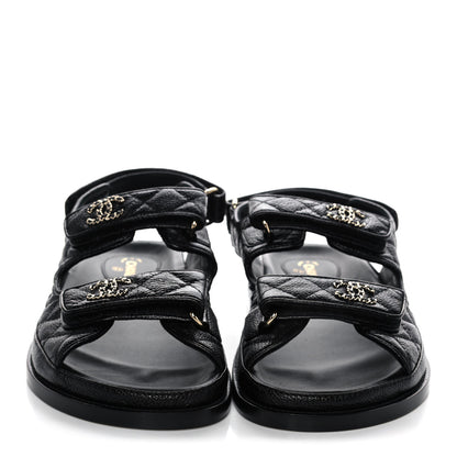 Chanel Grained Calfskin Velcro Dad Sandals 39 Black 2 of 9