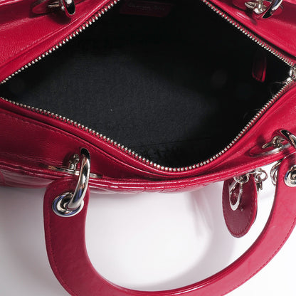 Christian Dior Lambskin Cannage Medium Lady Dior Cranberry 7 of 9