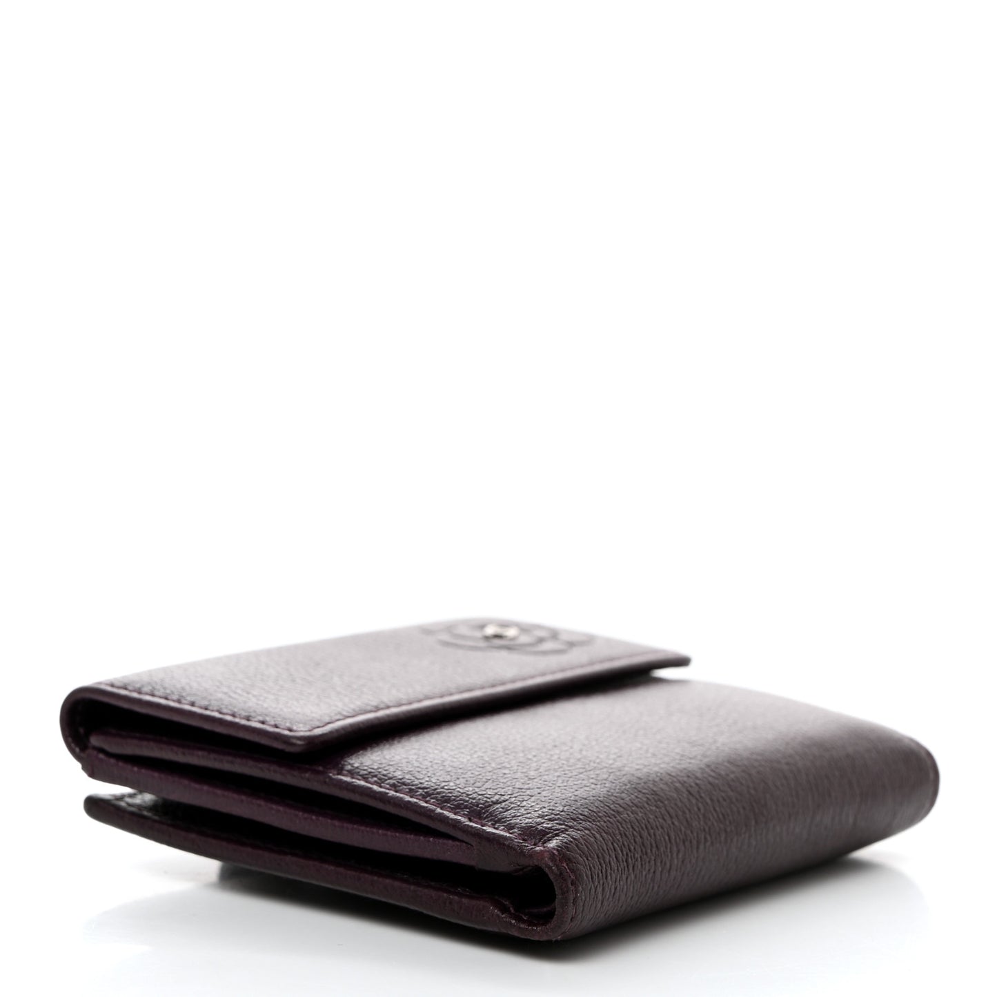 Glazed Goatskin Camellia Embossed French Flap Wallet Purple