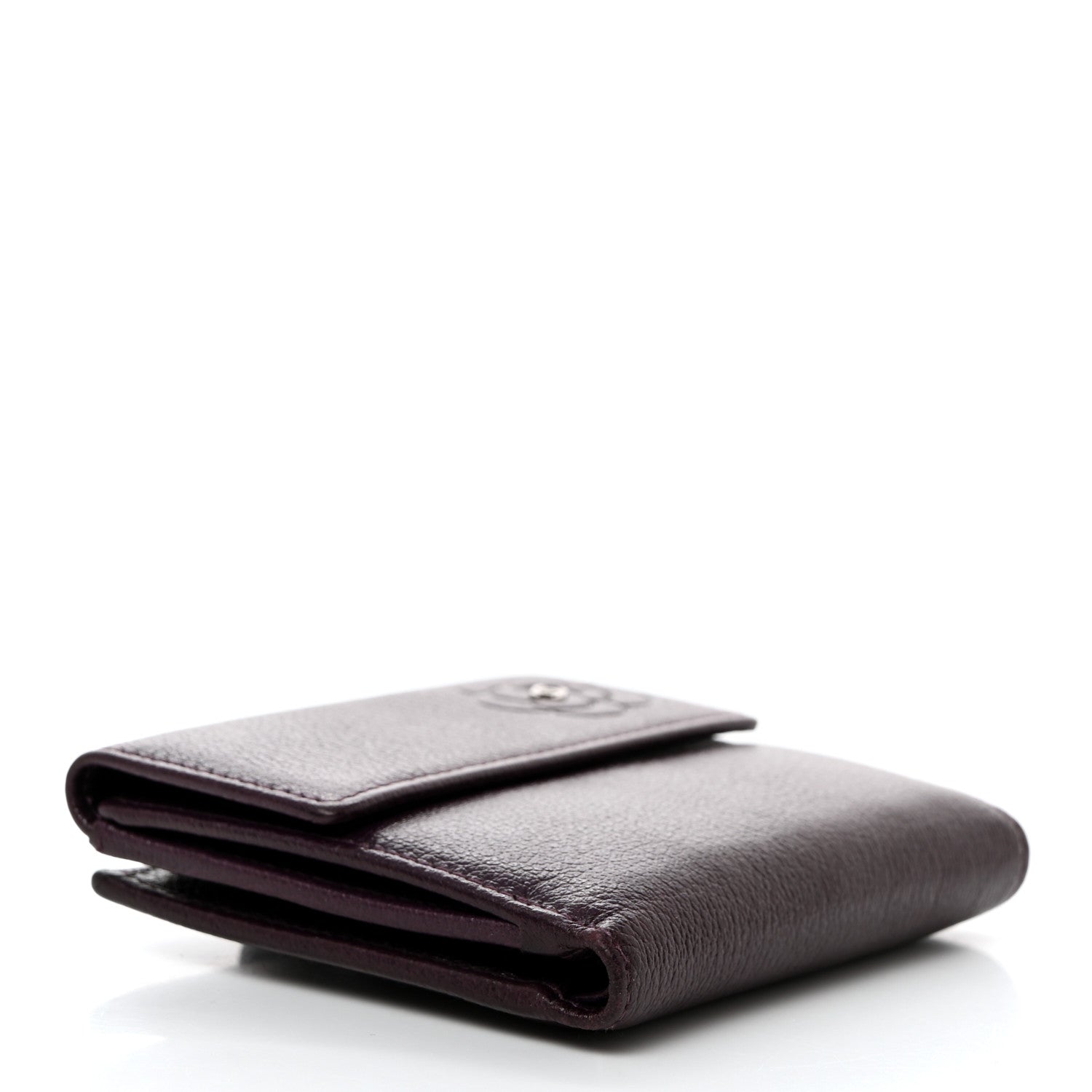 Chanel Glazed Goatskin Camellia Embossed French Flap Wallet Purple 4 of 9