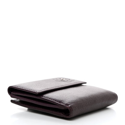 Chanel Glazed Goatskin Camellia Embossed French Flap Wallet Purple 4 of 9