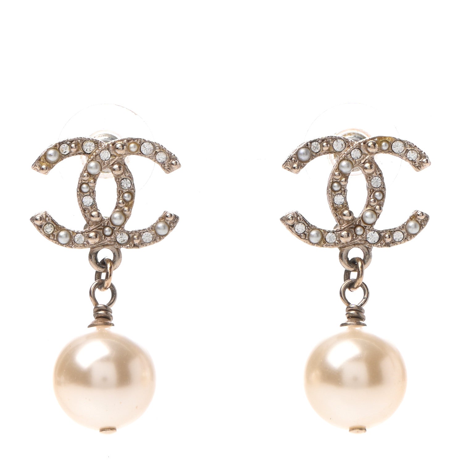 Chanel Crystal Pearl CC Drop Earrings 1 of 4