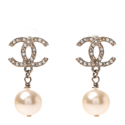 Chanel Crystal Pearl CC Drop Earrings 1 of 4