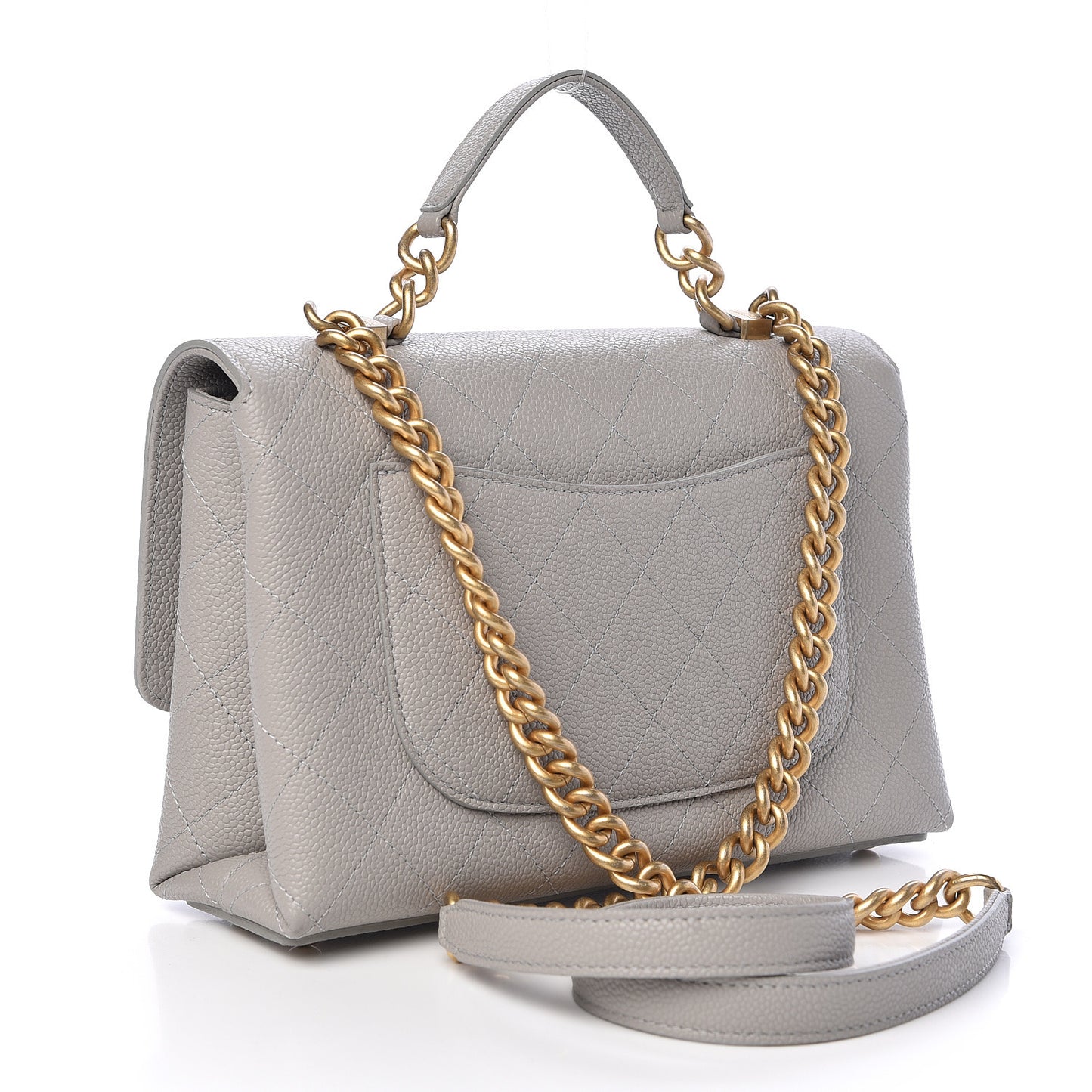 Grained Calfskin Small Stitched Flap Grey