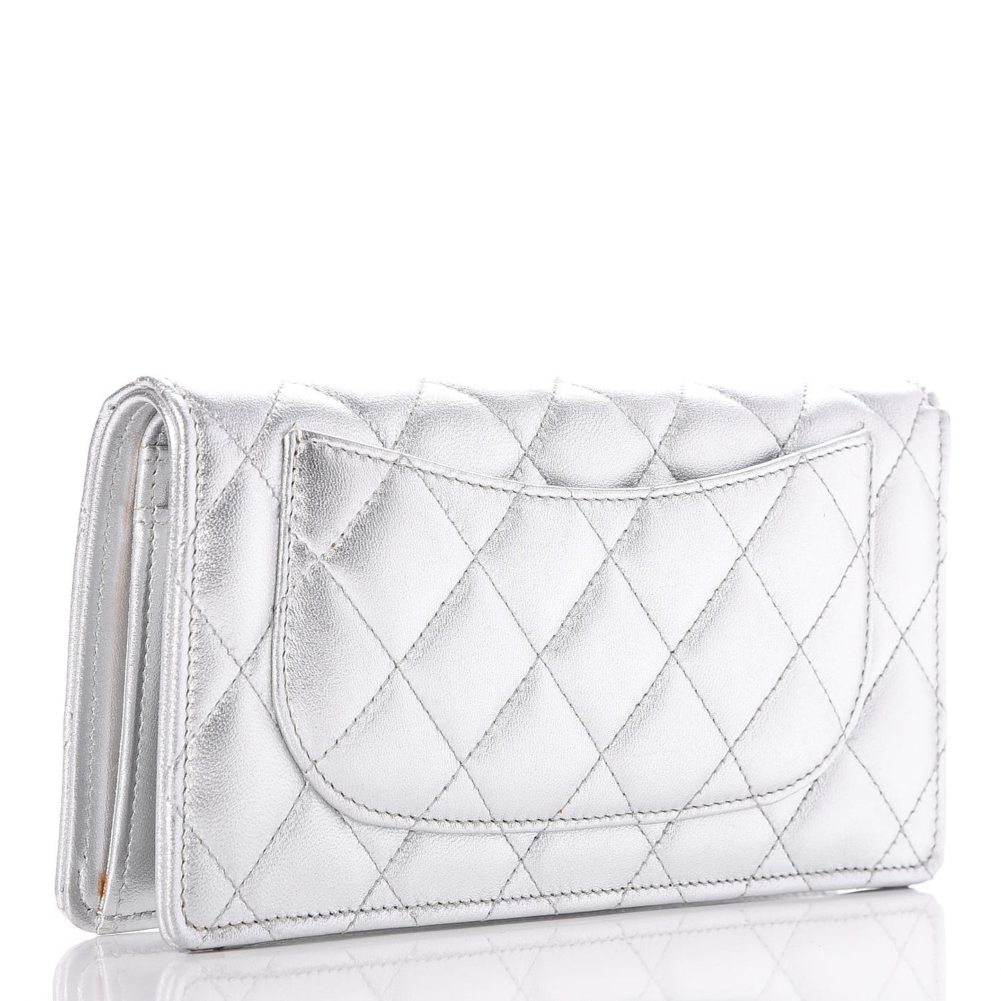 Metallic Lambskin Yen Wallet Silver