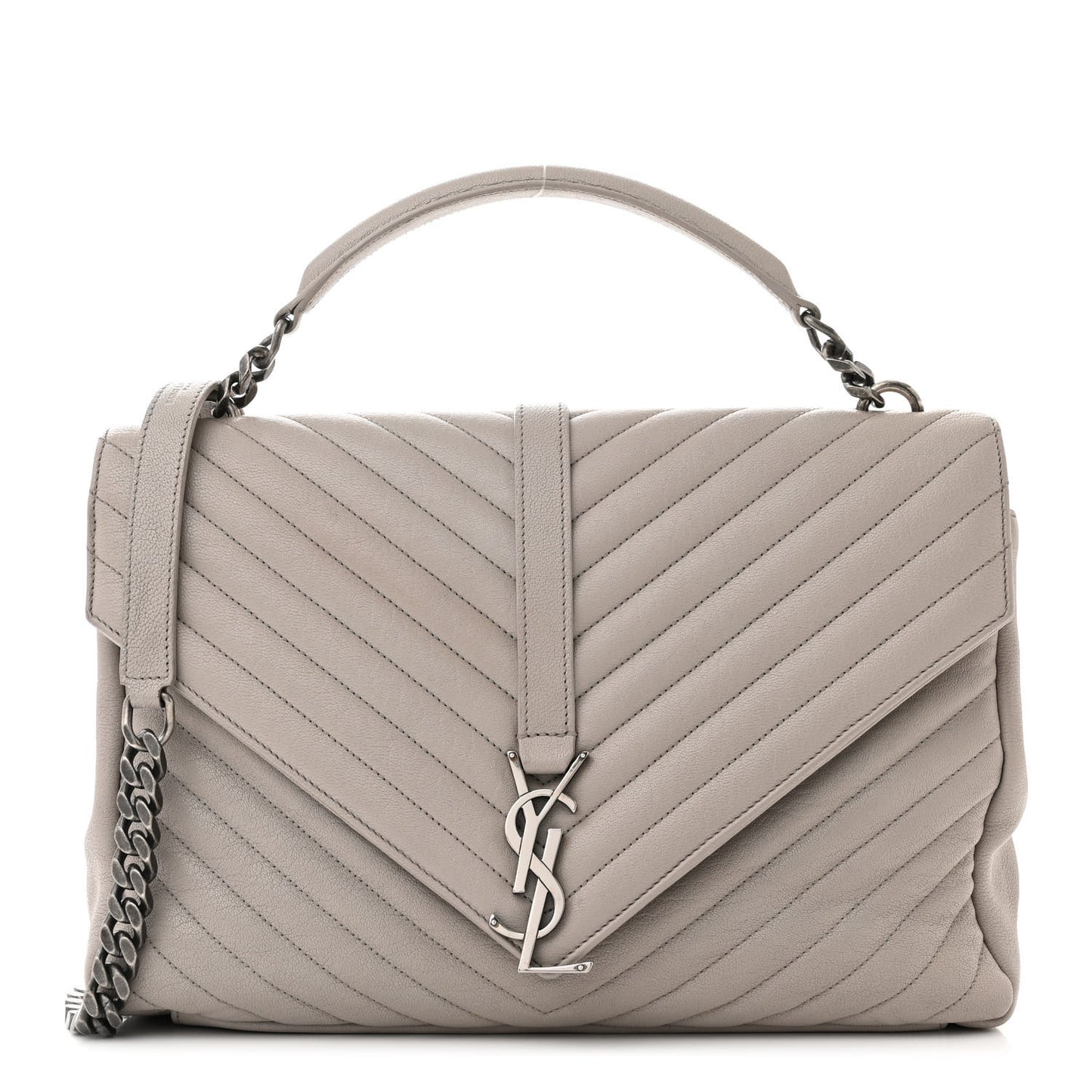 Sheepskin Matelasse Large Monogram College Satchel Light Grey