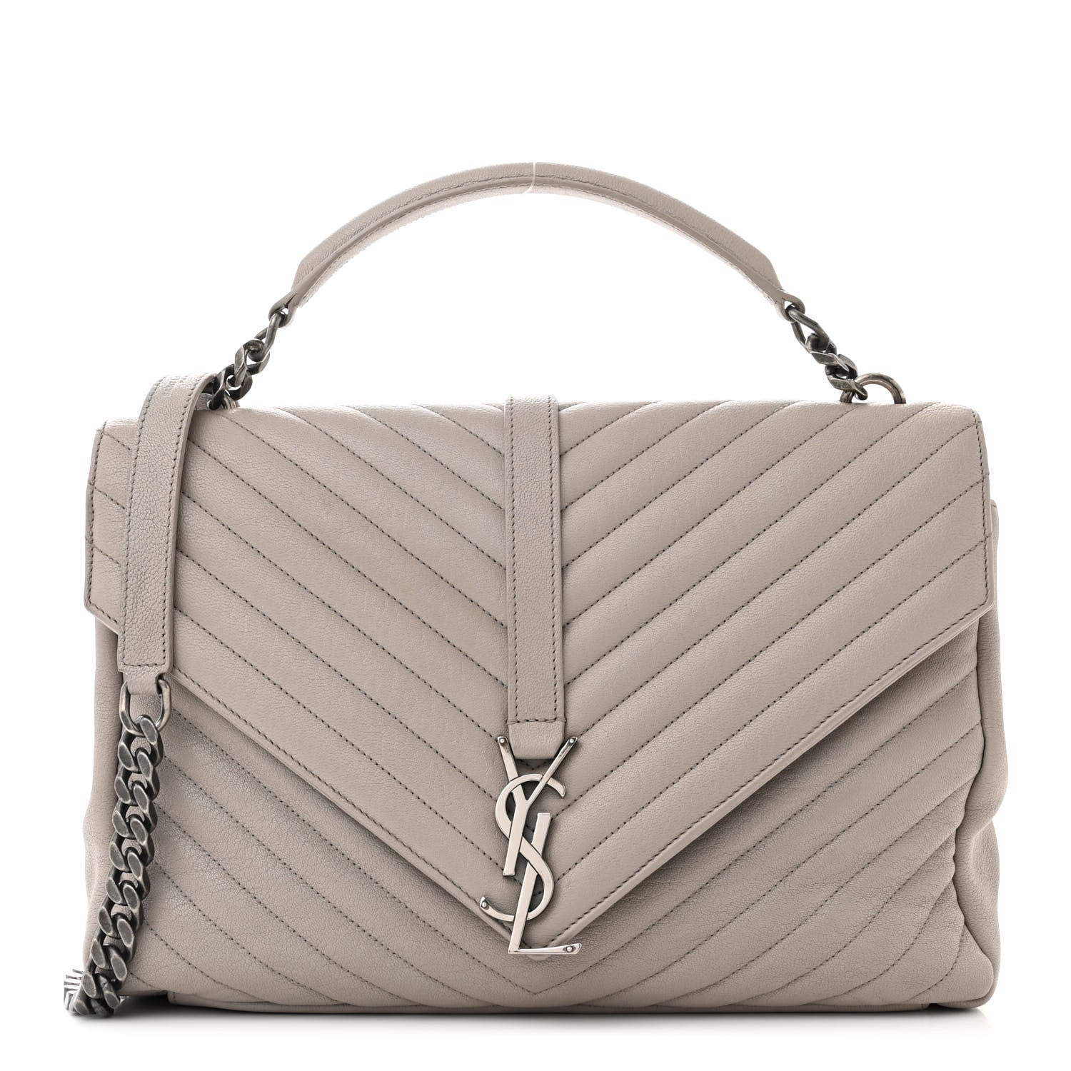 Saint Laurent Sheepskin Matelasse Large Monogram College Satchel Light Grey 1 of 13