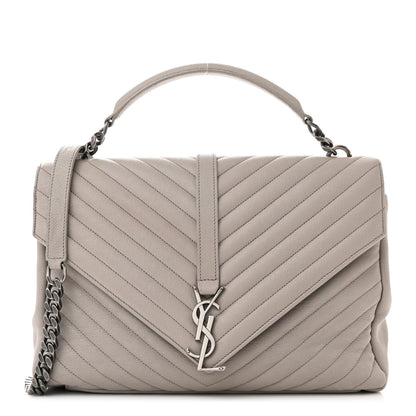 Saint Laurent Sheepskin Matelasse Large Monogram College Satchel Light Grey 1 of 13