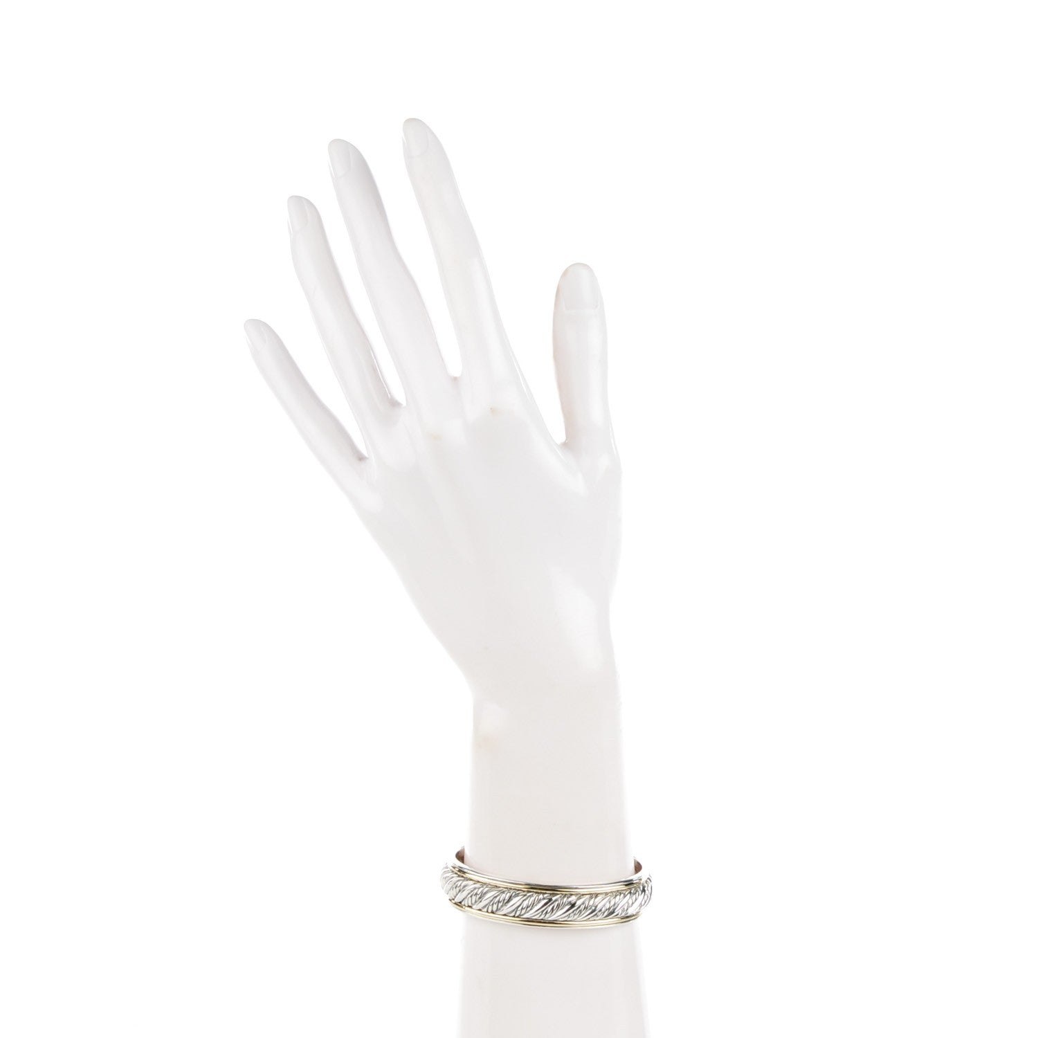 David Yurman Sterling Silver 18K Yellow Gold 13mm Sculpted Cable Cuff 2 of 4