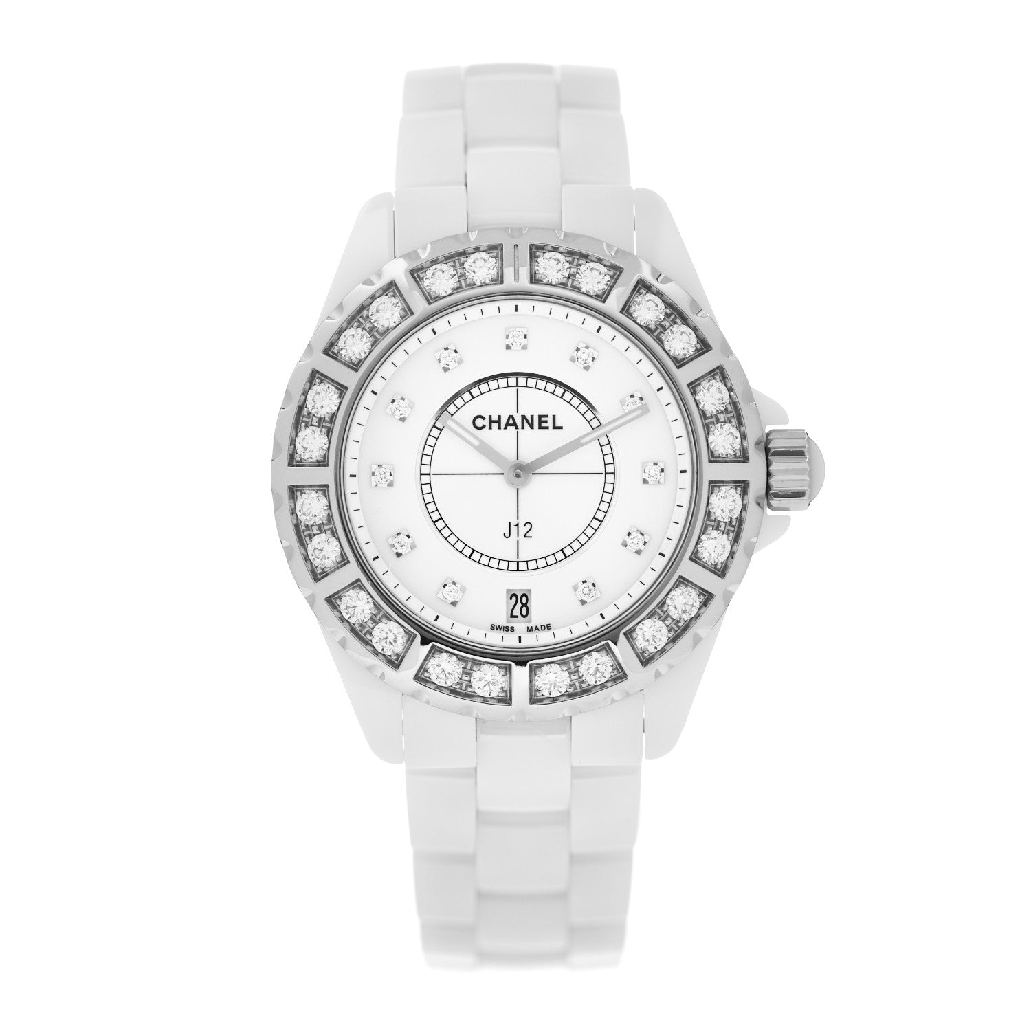 Chanel Stainless Steel Ceramic Diamond Bezel 38mm J12 Quartz Watch White 1 of 4