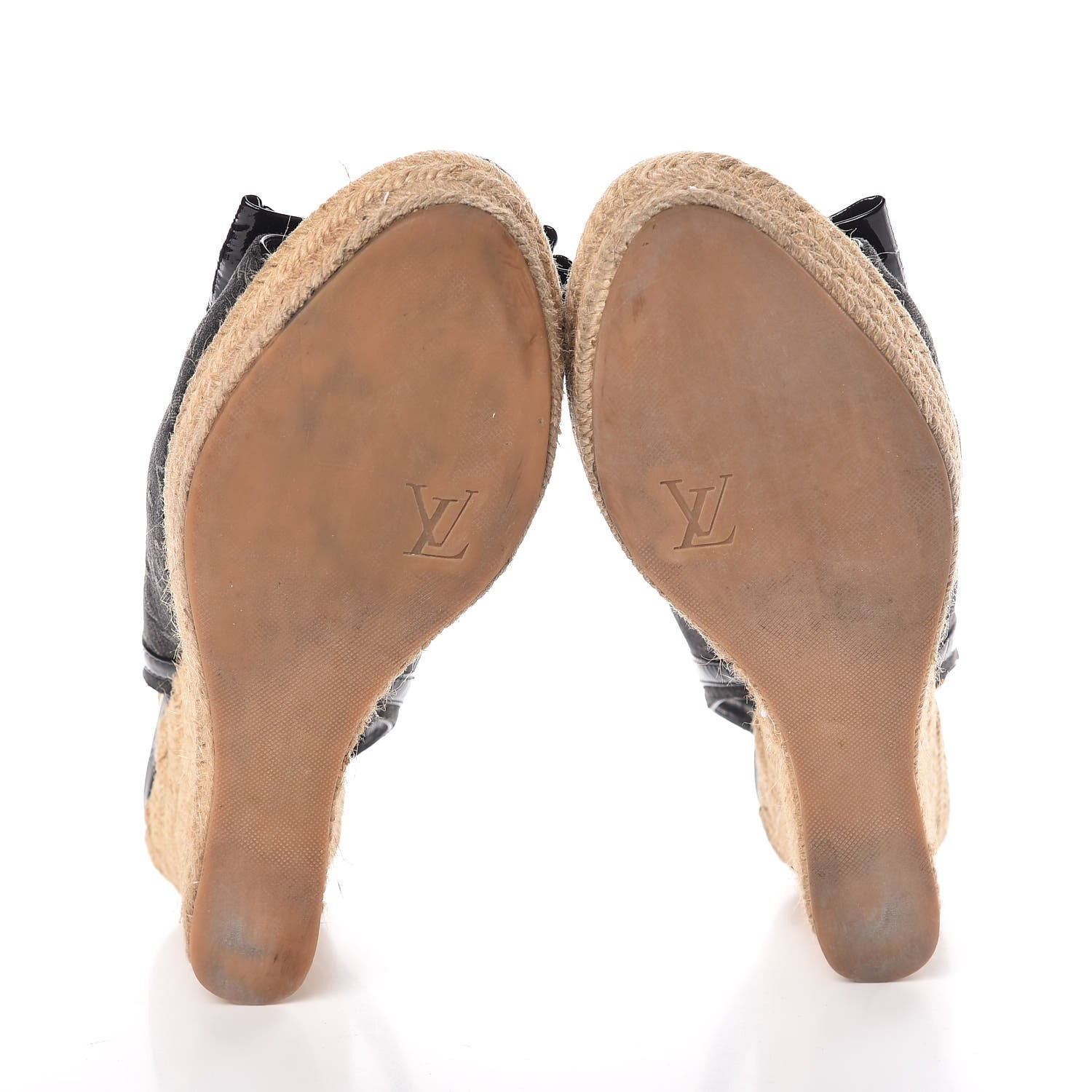 Louis Vuitton Denim Patent Monogram Bow Espadrille Wedges 38.5 Black 7 of 23