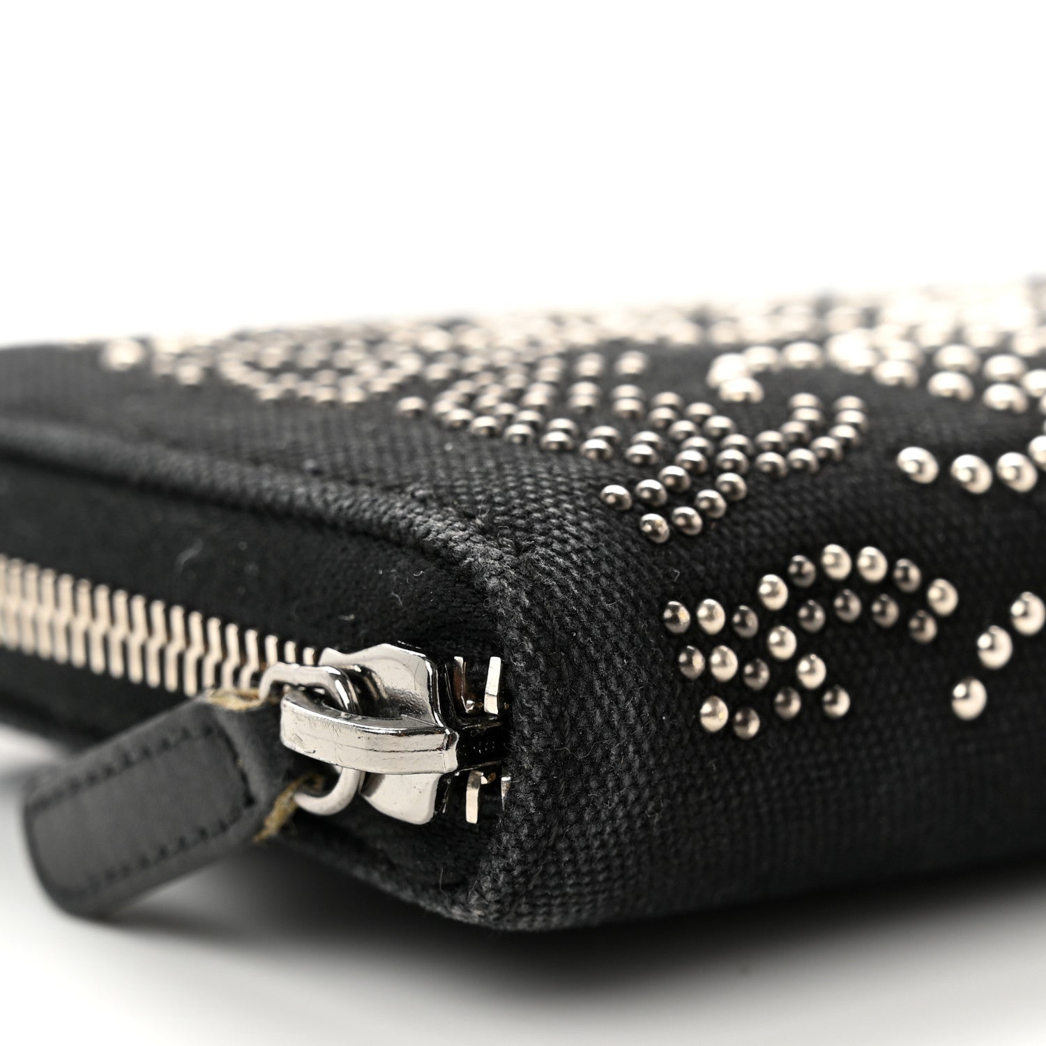 Chanel Canvas Studded CC Gusset Zip Around Wallet Black 9 of 12