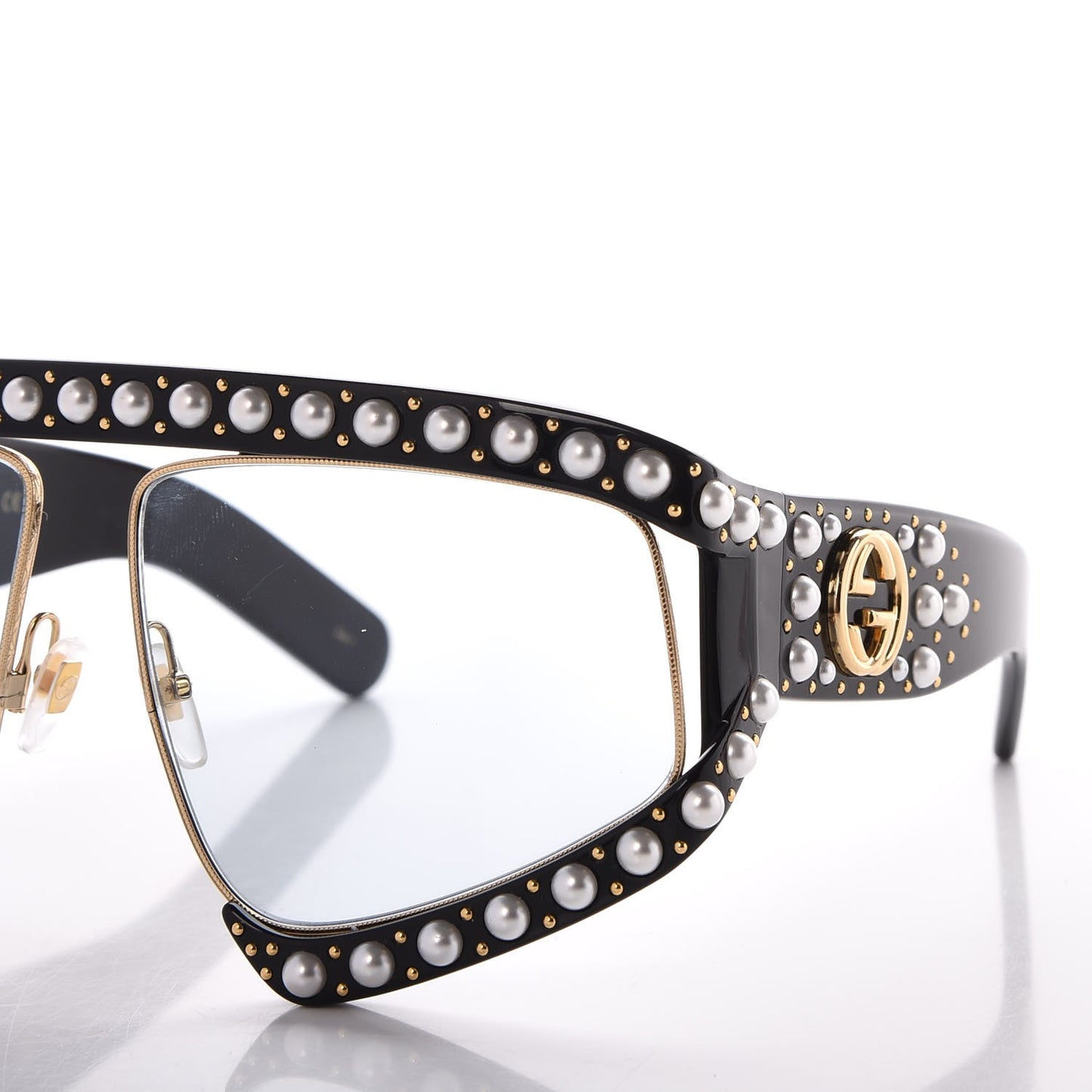 Acetate Pearl Rectangular Frame Sunglasses GG0234S Black