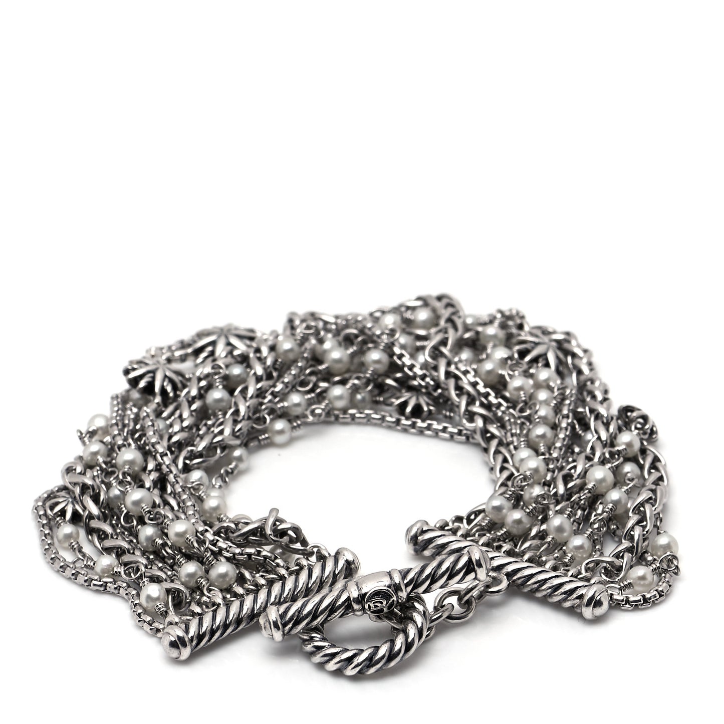 Sterling Silver Pearl Starburst Multi-Row Bracelet
