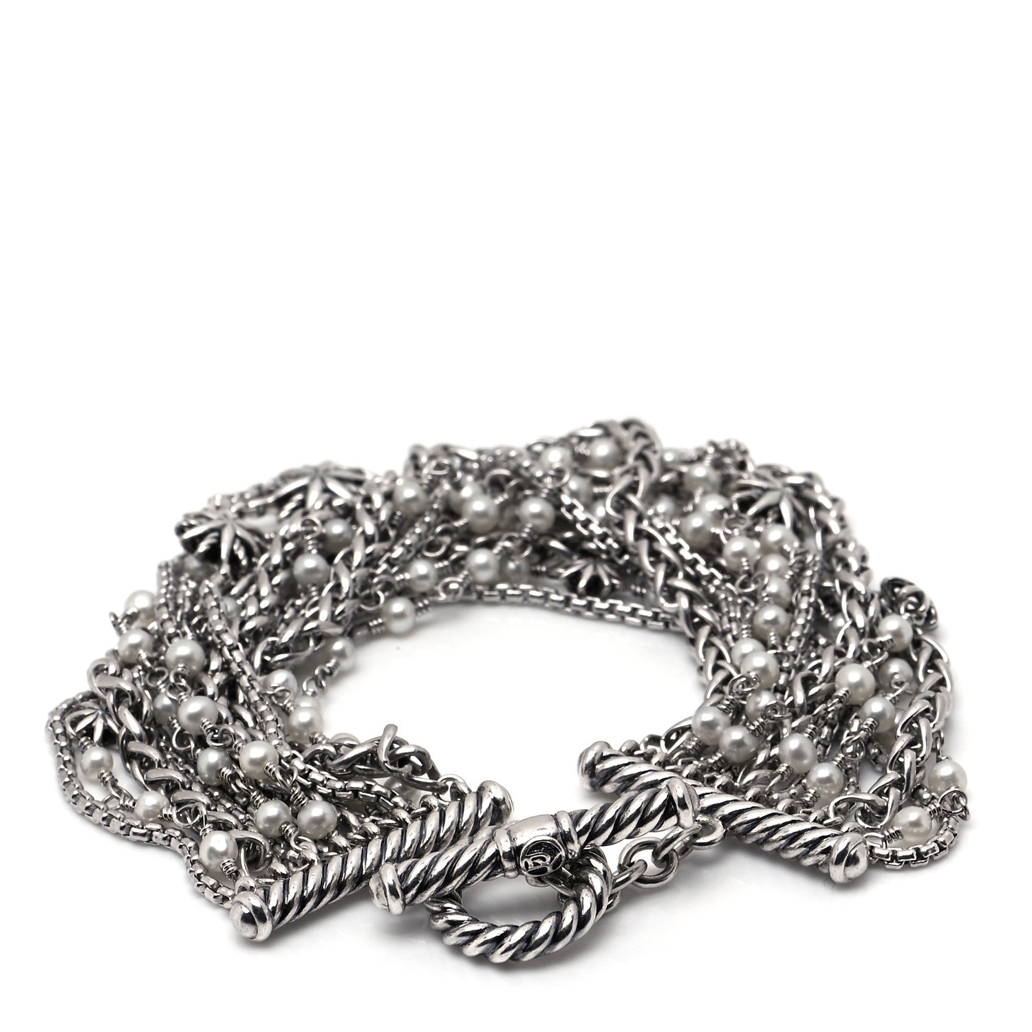 David Yurman Sterling Silver Pearl Starburst Multi-Row Bracelet 3 of 4