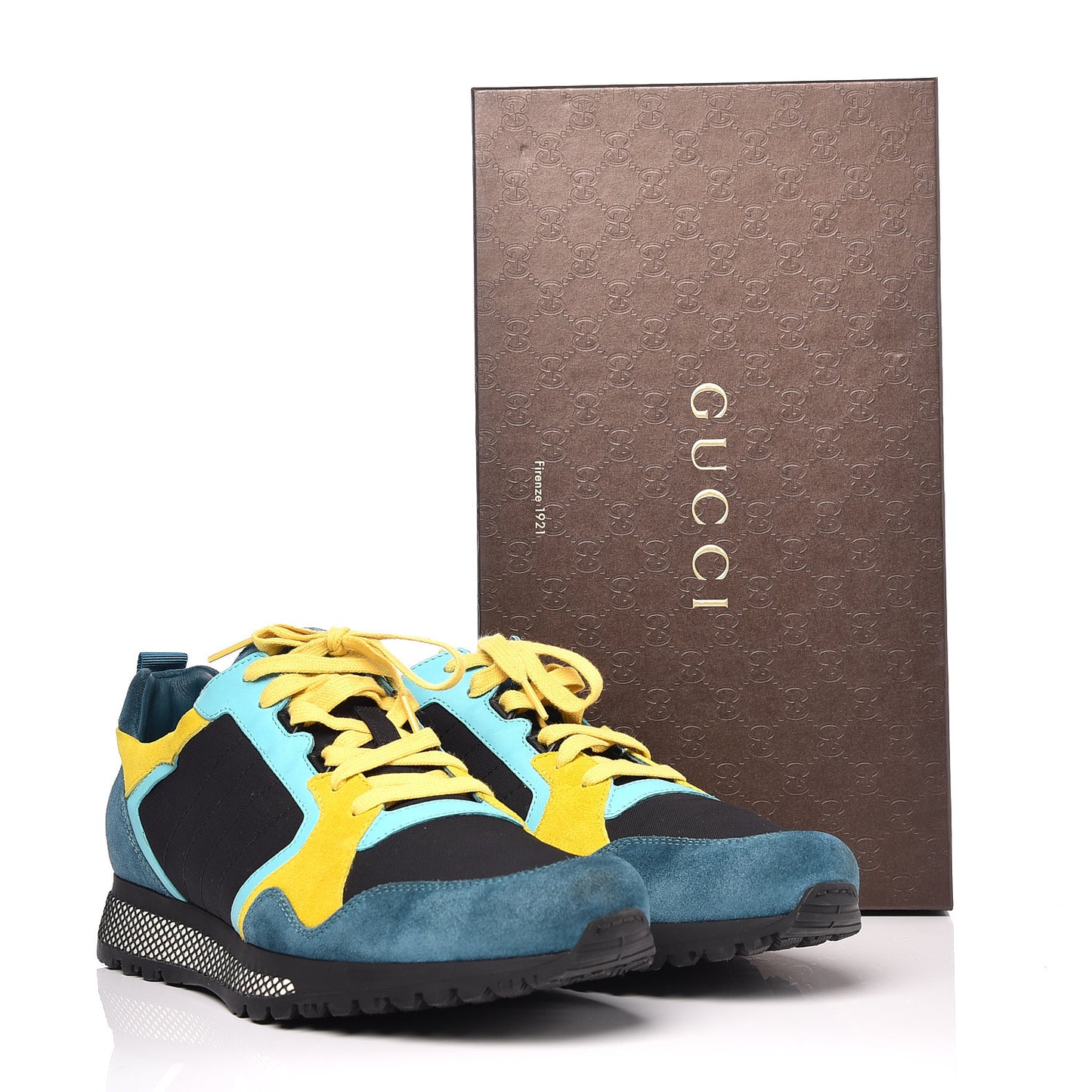 Suede Calfskin Mens Low Top Sneakers 11 Teal Yellow