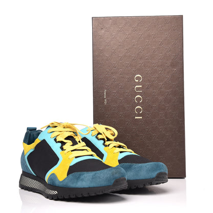 Gucci Suede Calfskin Mens Low Top Sneakers 11 Teal Yellow 9 of 9