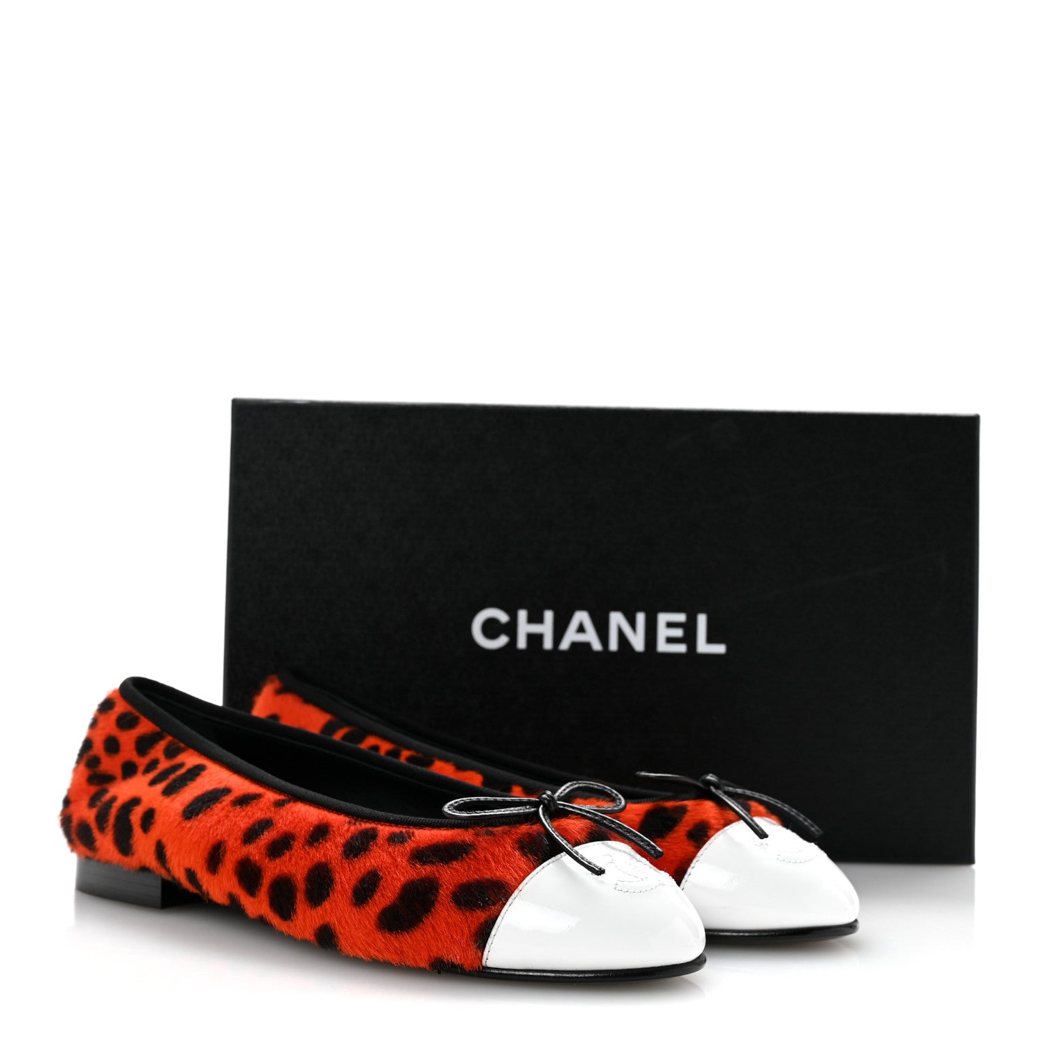 Chanel Pony Hair Patent Cap Toe CC Ballerina Flats 37 Orange Black White 10 of 10