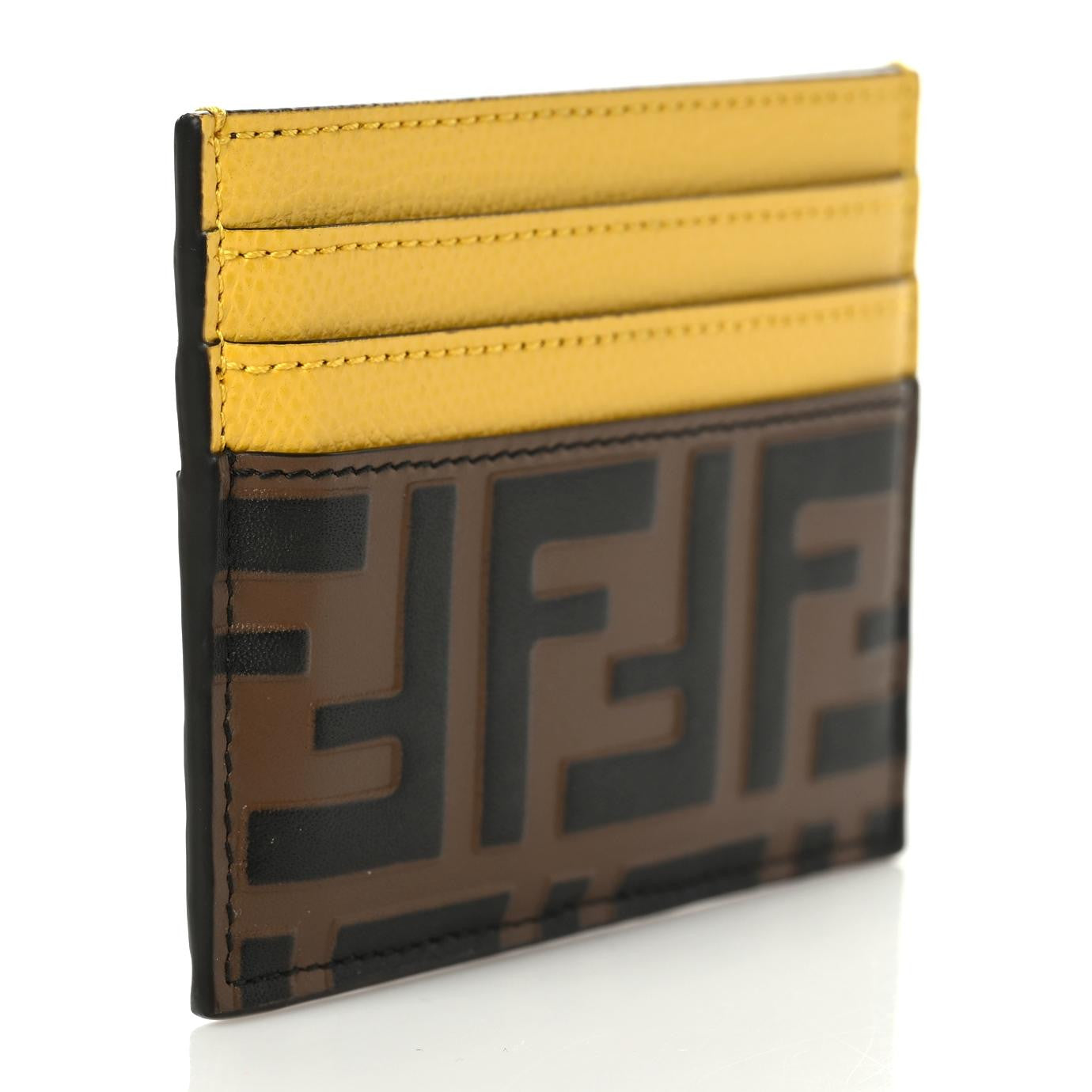Fendi Vitello Cruise Bi-Color FF 1974 Embossed Card Holder Maya Black Sunflower 3 of 8