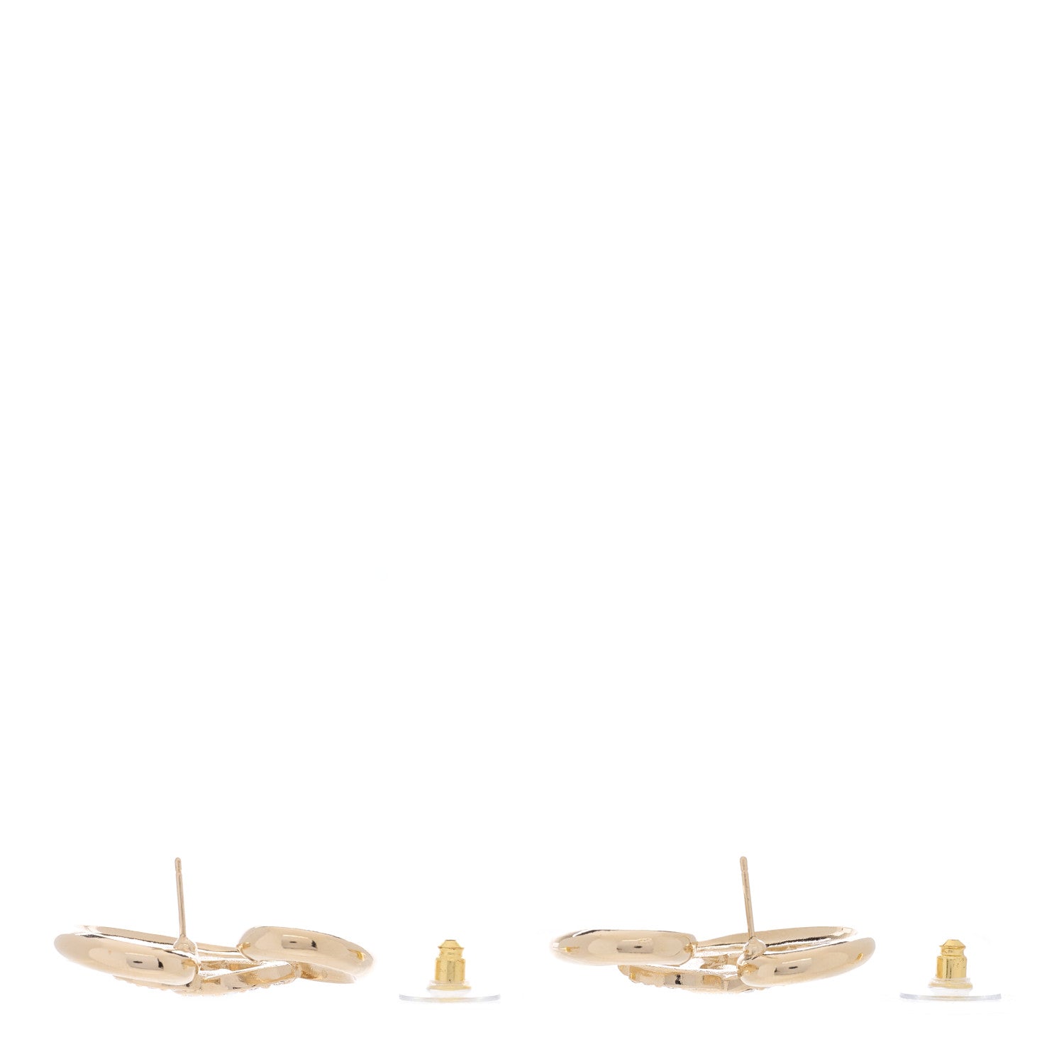 Chanel Metal Crystal CC Logo Open Heart Earrings Gold 3 of 4