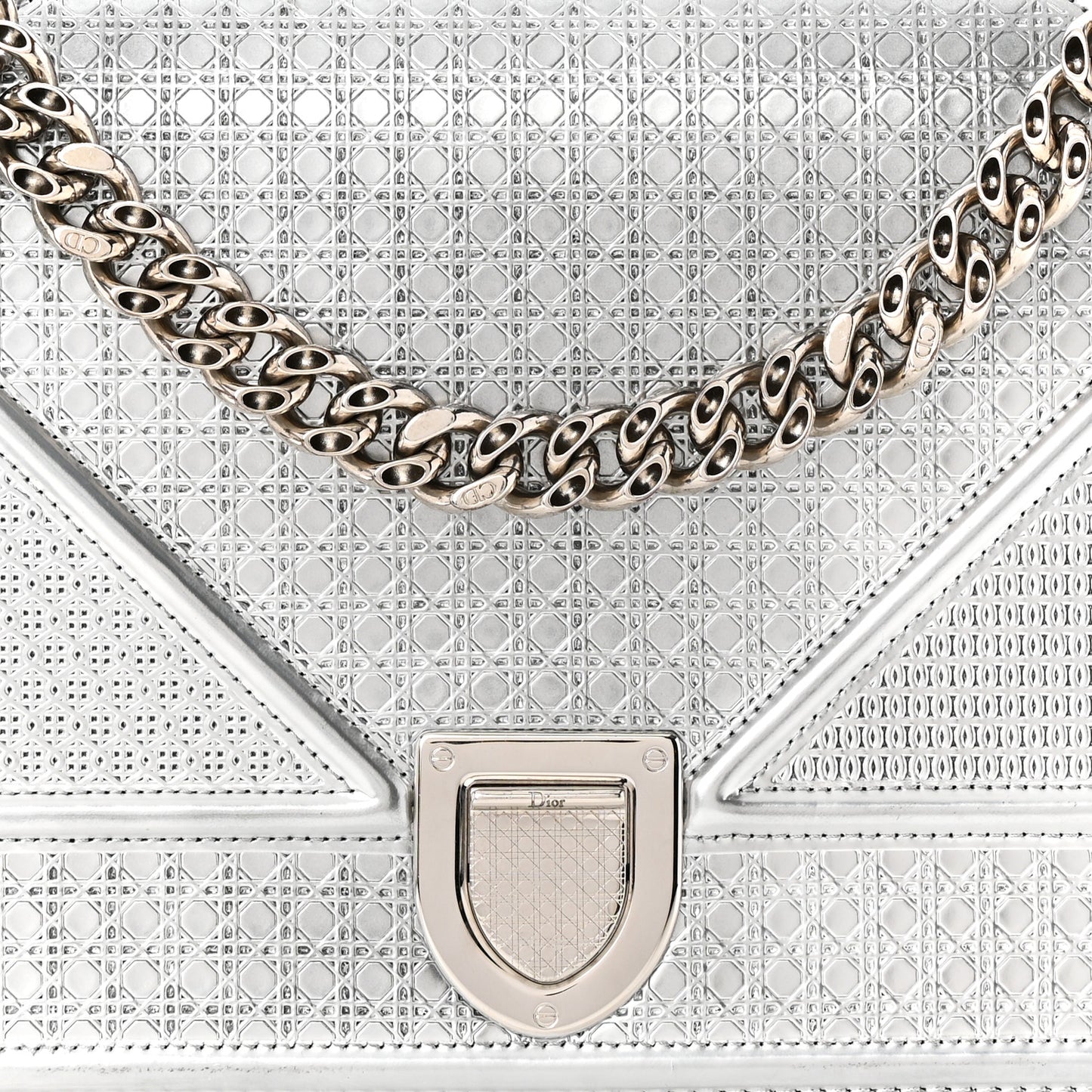 Metallic Patent Micro-Cannage Medium Diorama Flap Bag Silver