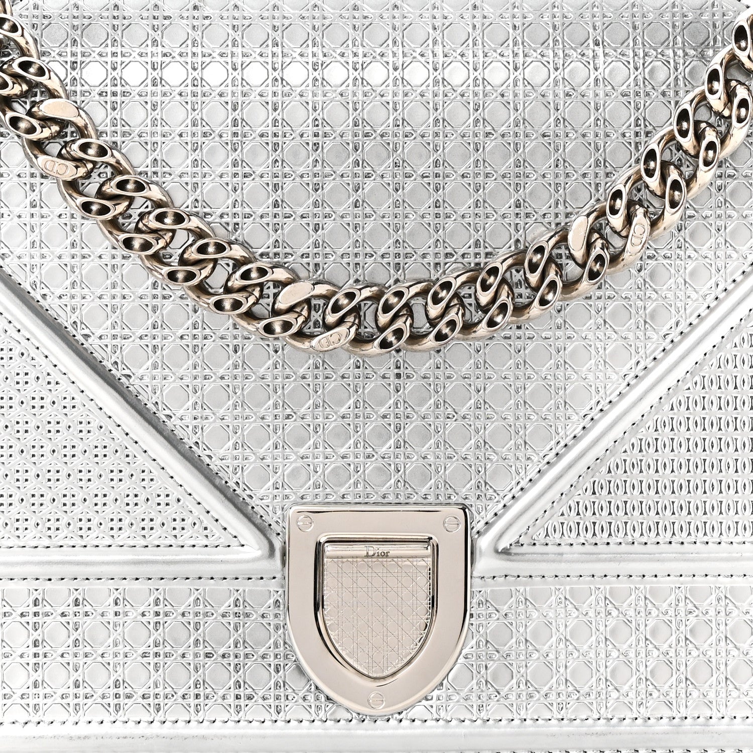 Christian Dior Metallic Patent Micro-Cannage Medium Diorama Flap Bag Silver 8 of 12