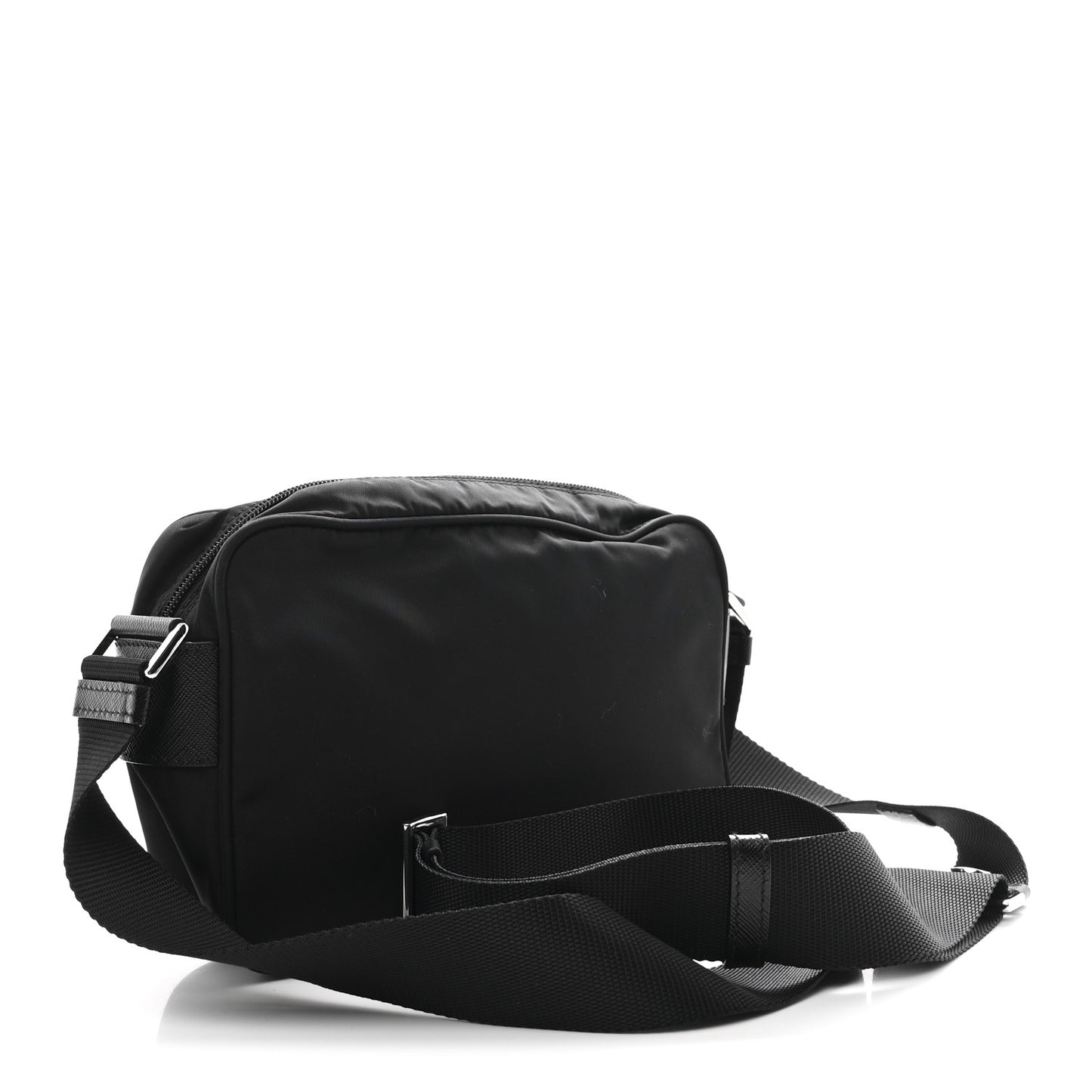 Re-Nylon Vela Saffiano Pocket Double Zip Shoulder Bag Black