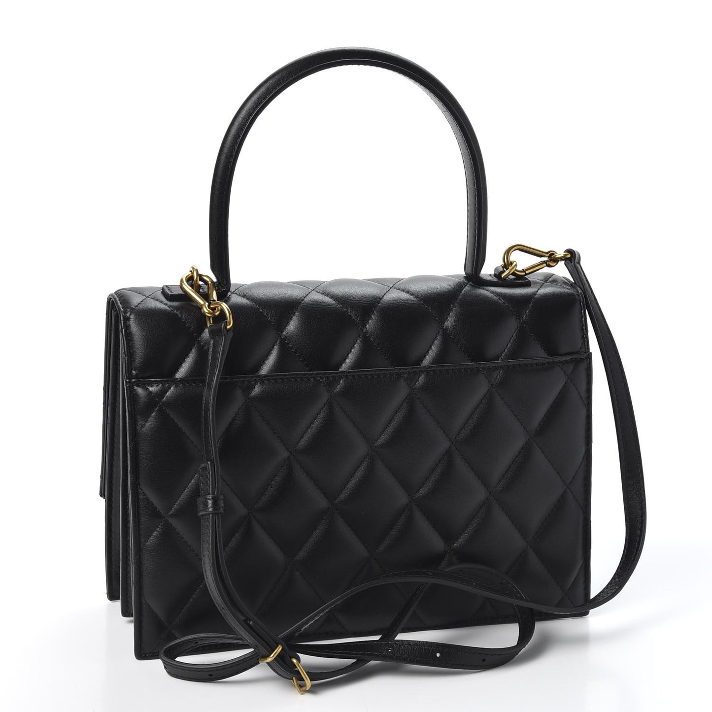 Nappa Calfskin Quilted Medium Sharp Top Handle Bag Black