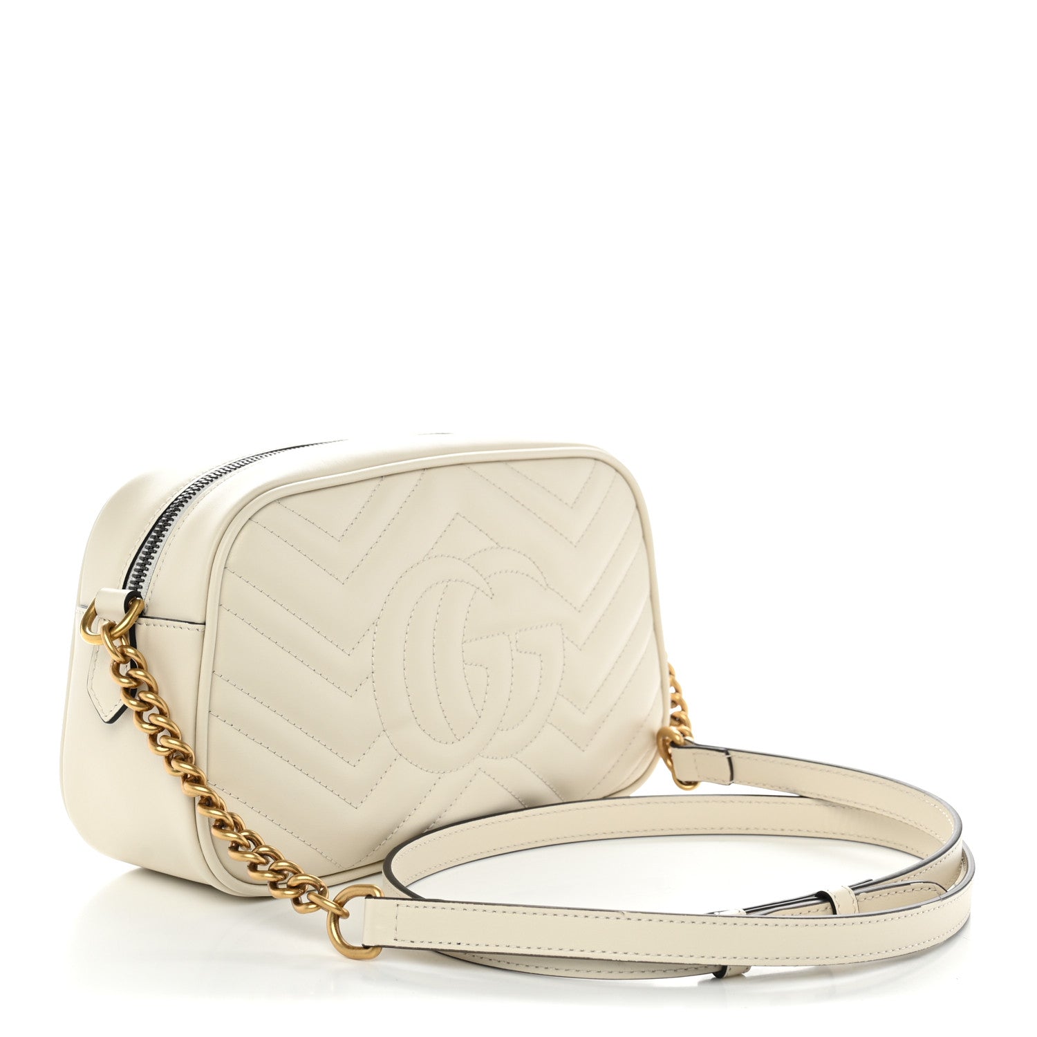 Gucci Calfskin Matelasse Small GG Marmont Chain Shoulder Bag White 3 of 11