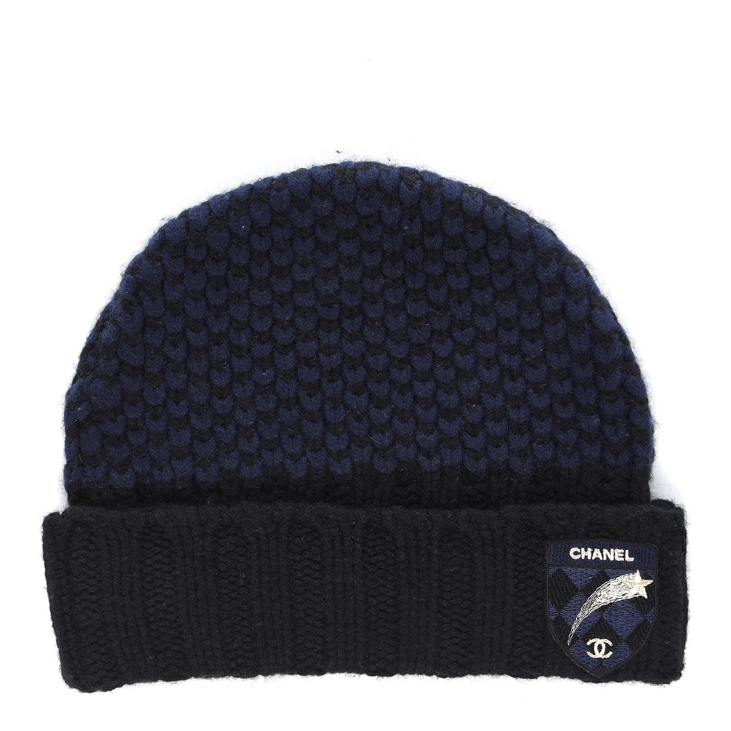 Chanel Cashmere CC Shooting Star Beanie Hat Navy Black 1 of 6