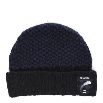 Chanel Cashmere CC Shooting Star Beanie Hat Navy Black 1 of 6