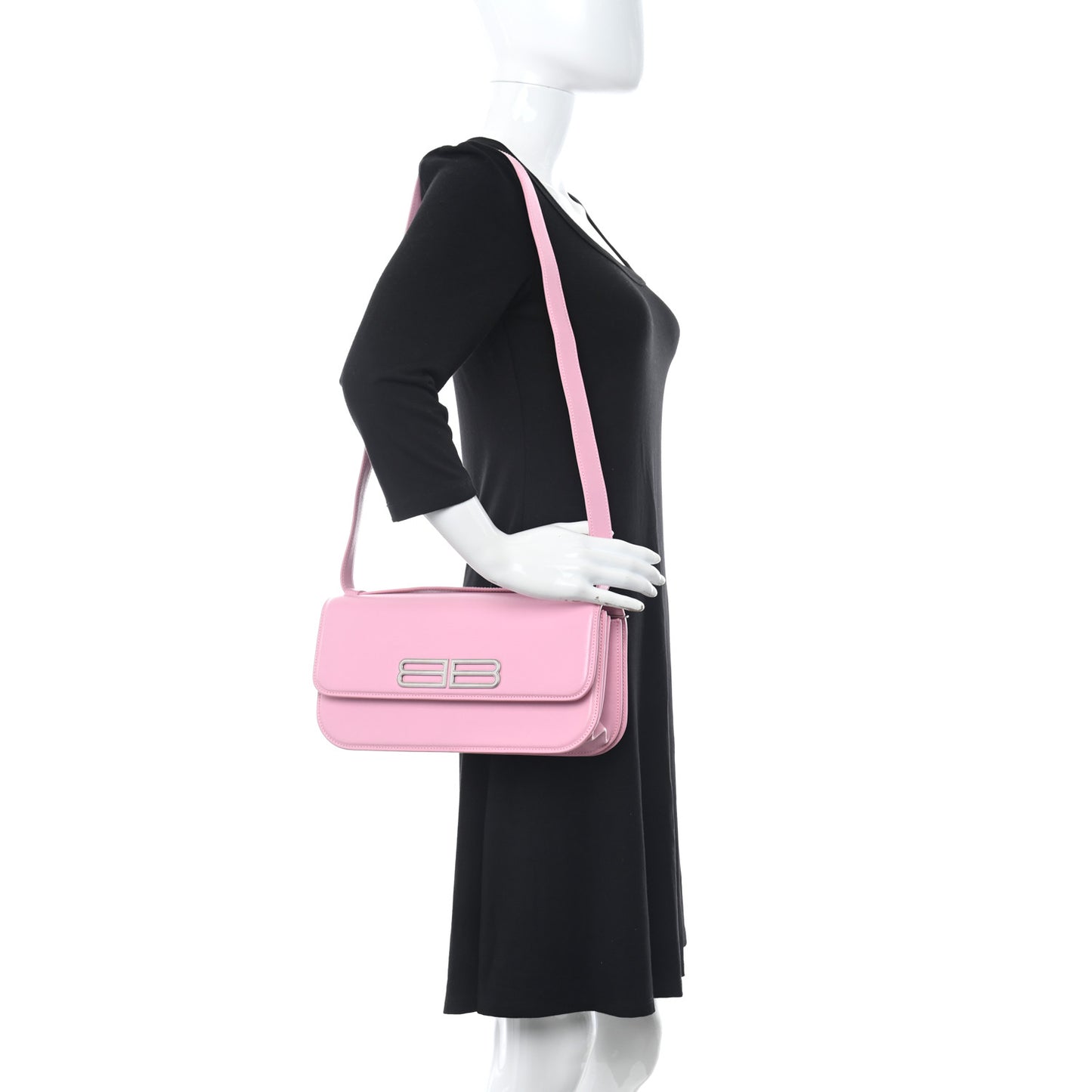 Calfskin Stripe Embossed Medium Gossip Bag Candy Pink
