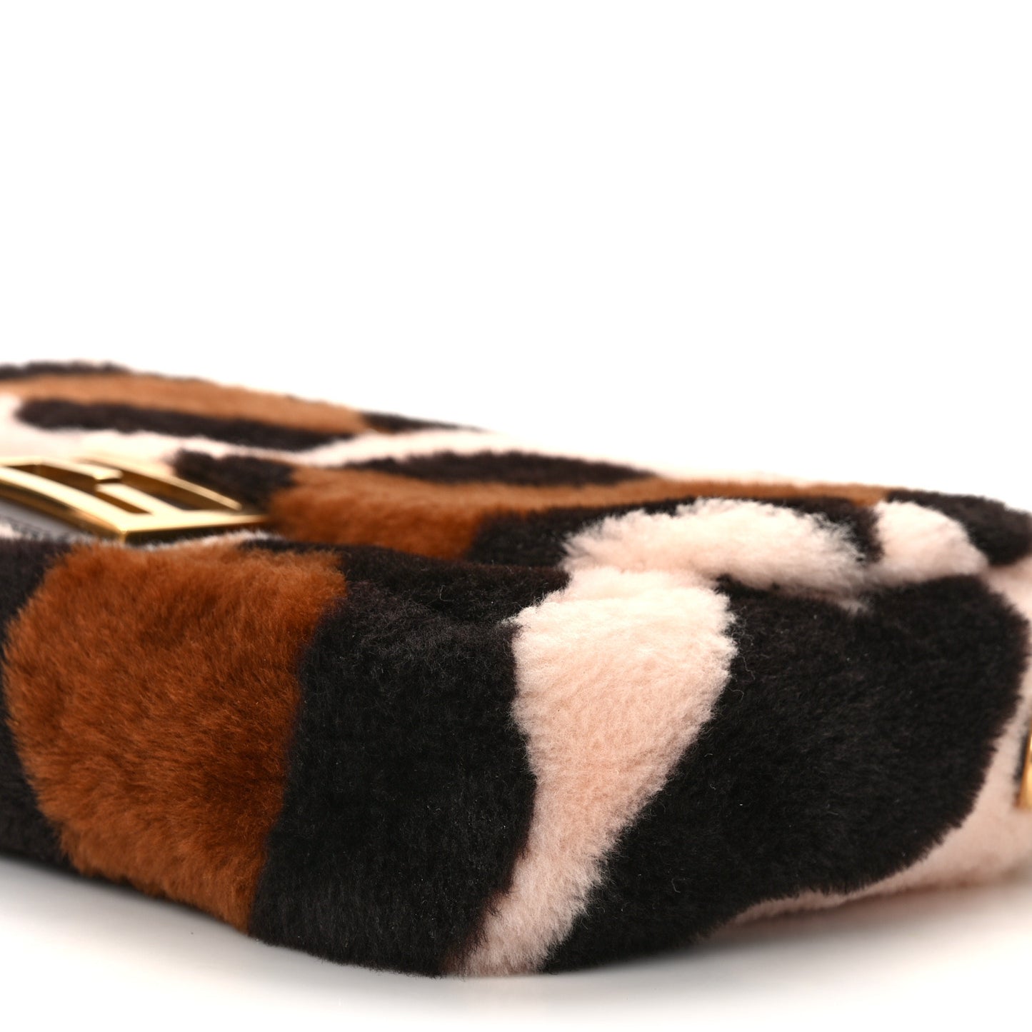 Shearling Vitello Dolce Leopard Print Large Baguette Pink Brown Multicolor