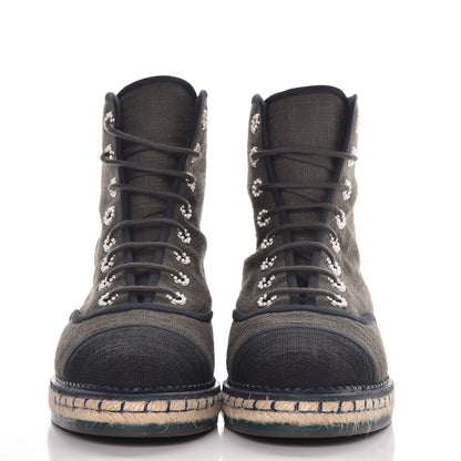 Chanel Cotton Lace Up High Top Espadrilles 39 Dark Green Black 2 of 9