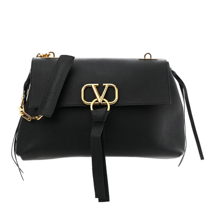 Valentino Garavani Pebbled Calfskin Large VRing Chain Shoulder Bag Black 1 of 8