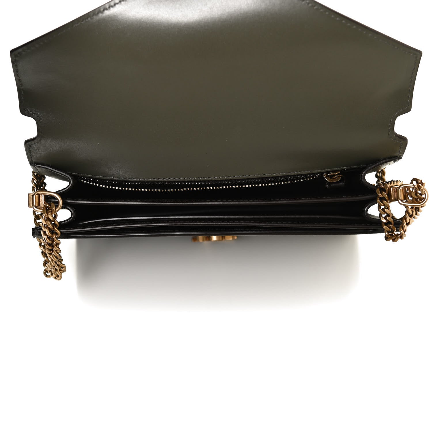 Saint Laurent Smooth Calfskin Suede Monogram Cassandra Clasp Bag Olive Green 5 of 10