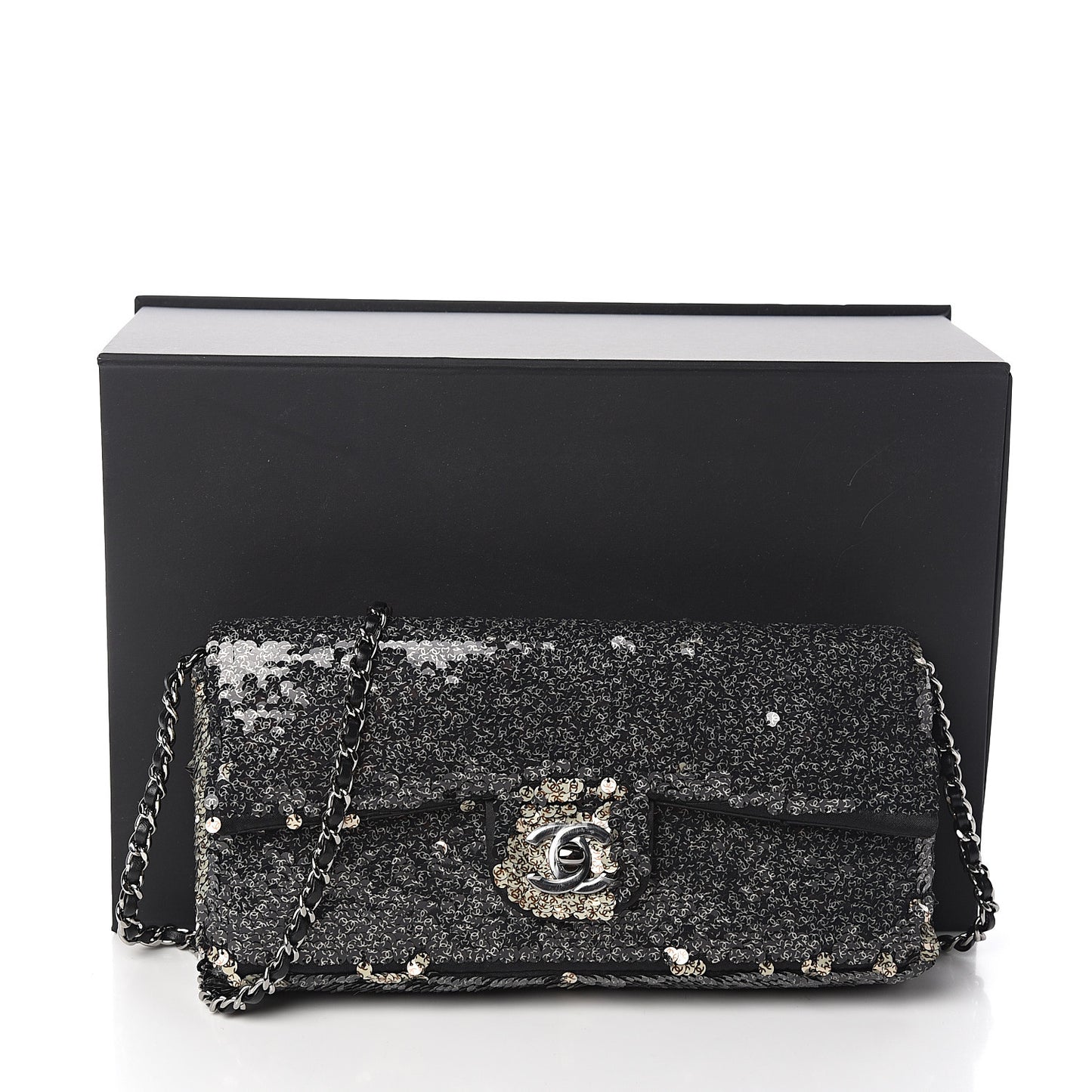 Sequin Mini Flap Beige Black