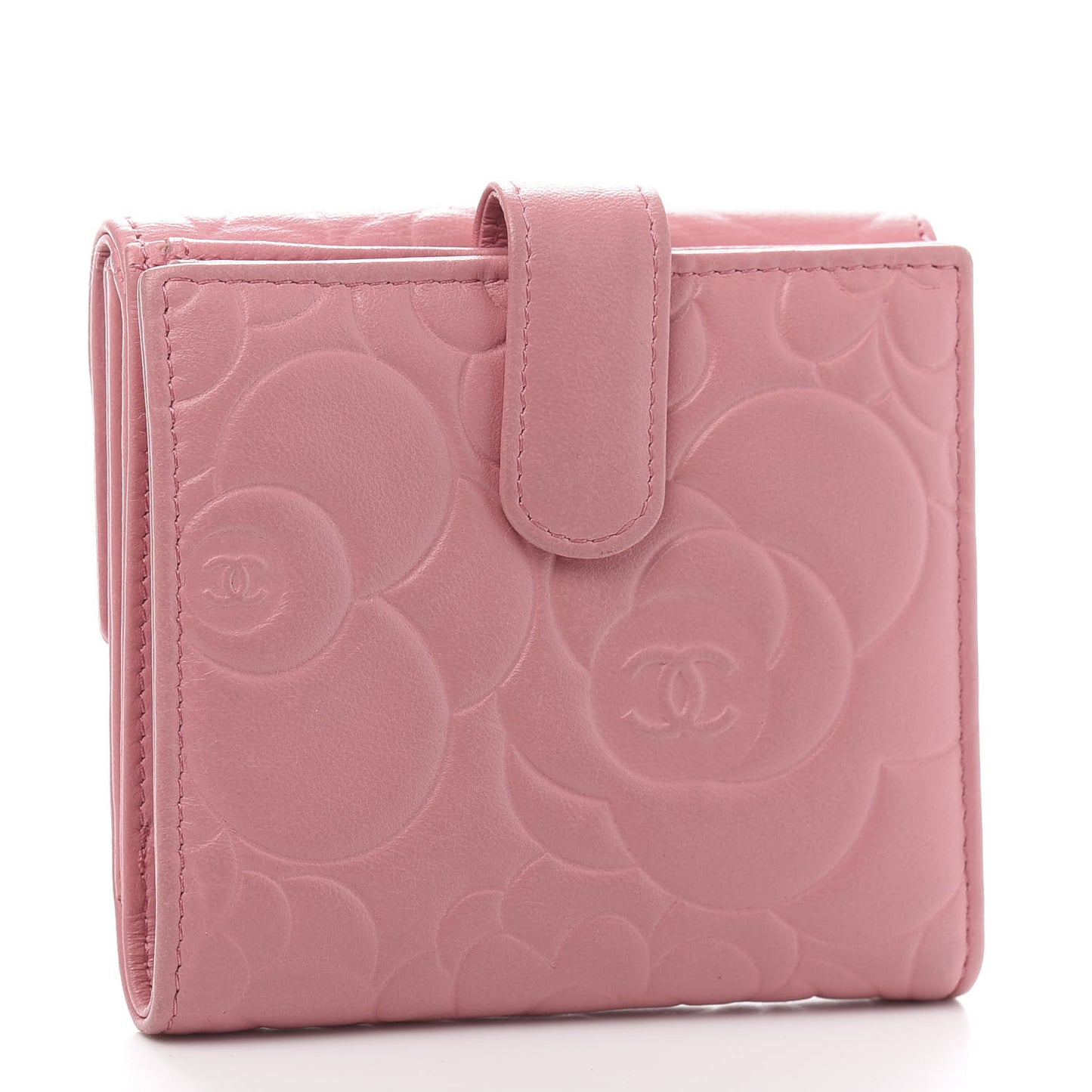 Lambskin Embossed Camellia French Wallet Pink