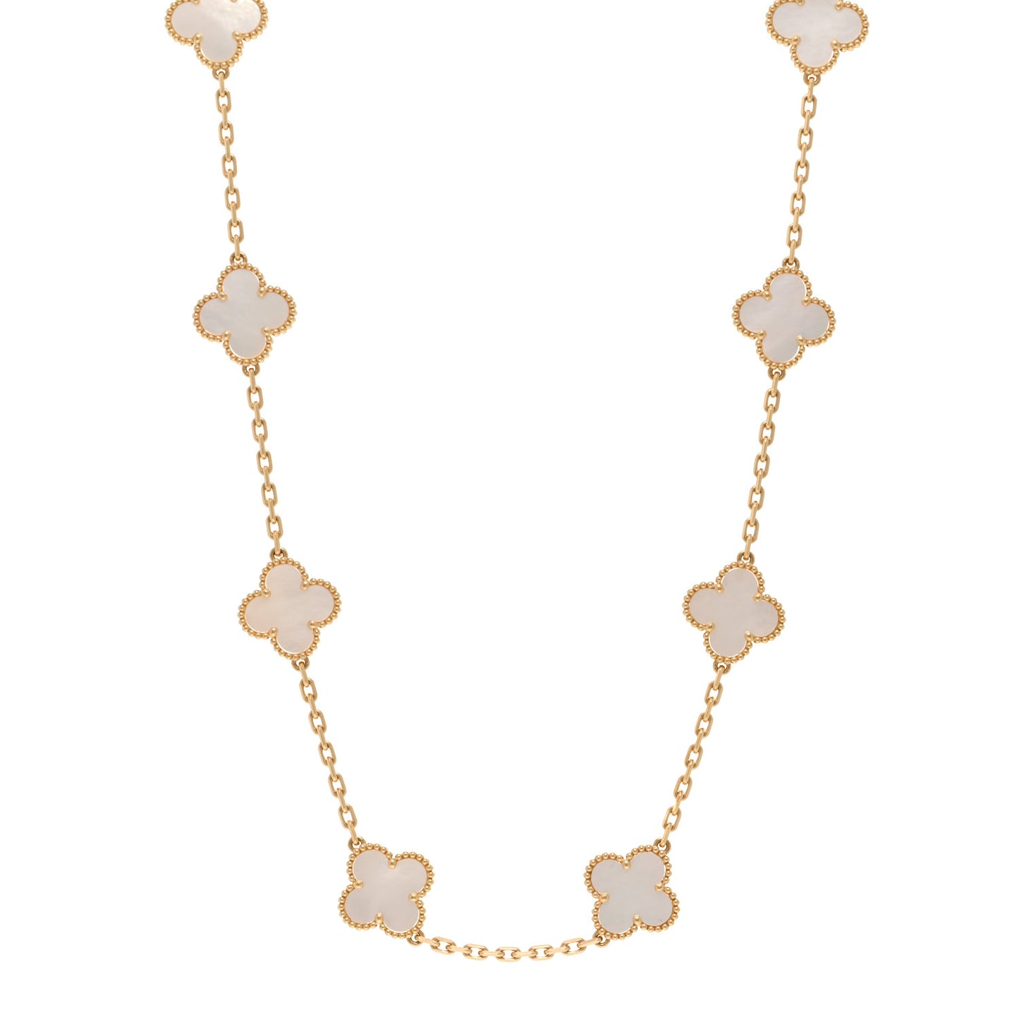 18K Yellow Gold Mother of Pearl 10 Motifs Vintage Alhambra Necklace
