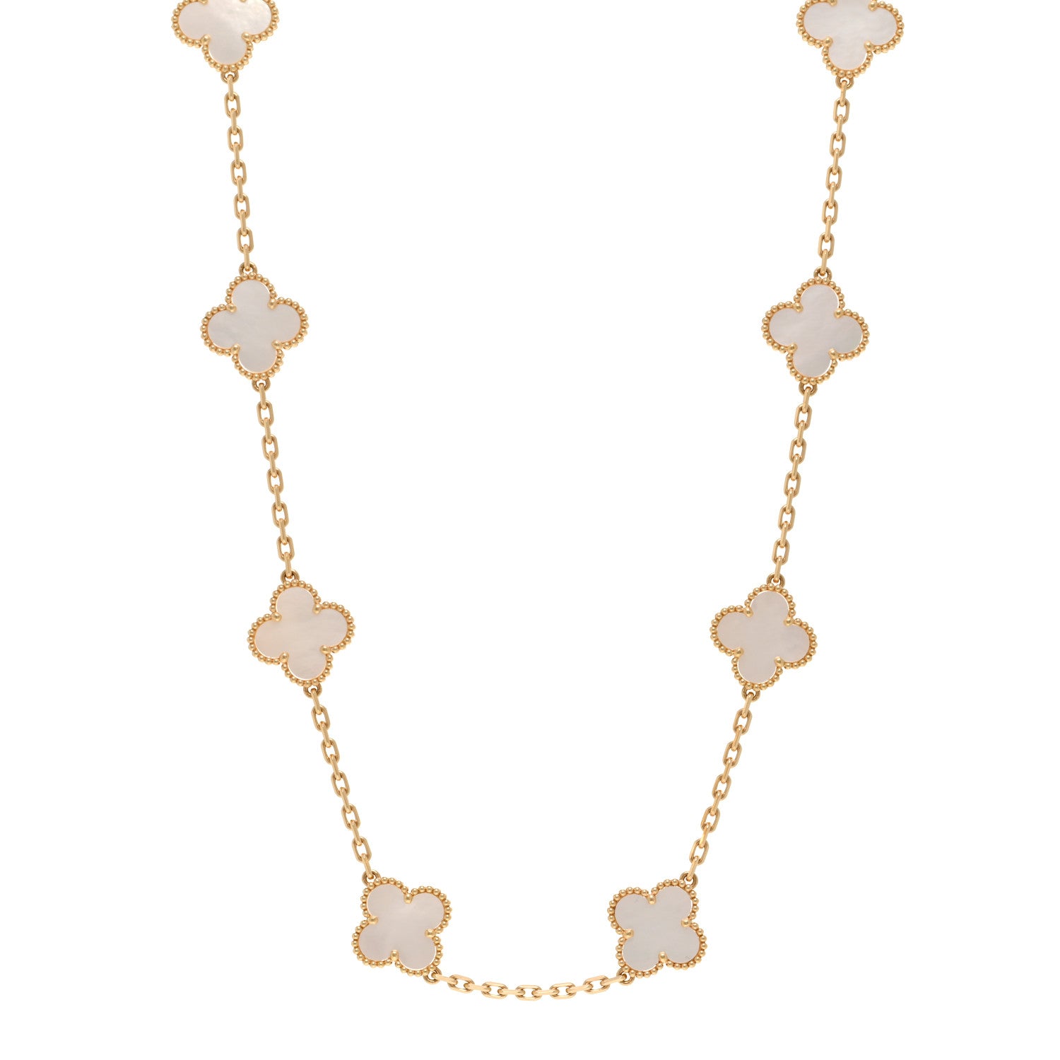 Van Cleef & Arpels 18K Yellow Gold Mother of Pearl 10 Motifs Vintage Alhambra Necklace 1 of 6