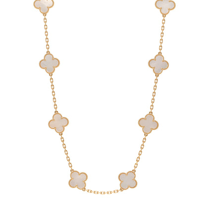 Van Cleef & Arpels 18K Yellow Gold Mother of Pearl 10 Motifs Vintage Alhambra Necklace 1 of 6