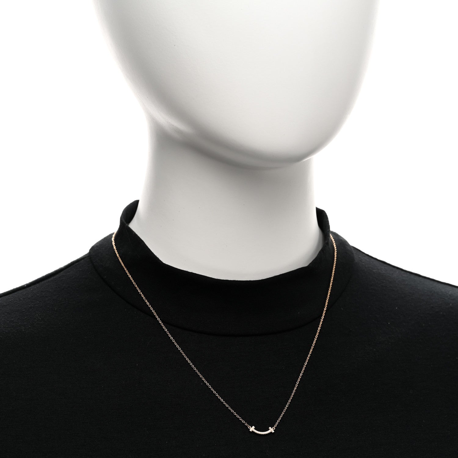 Tiffany 18K Rose Gold Diamond Mini T Smile Pendant Necklace 2 of 5
