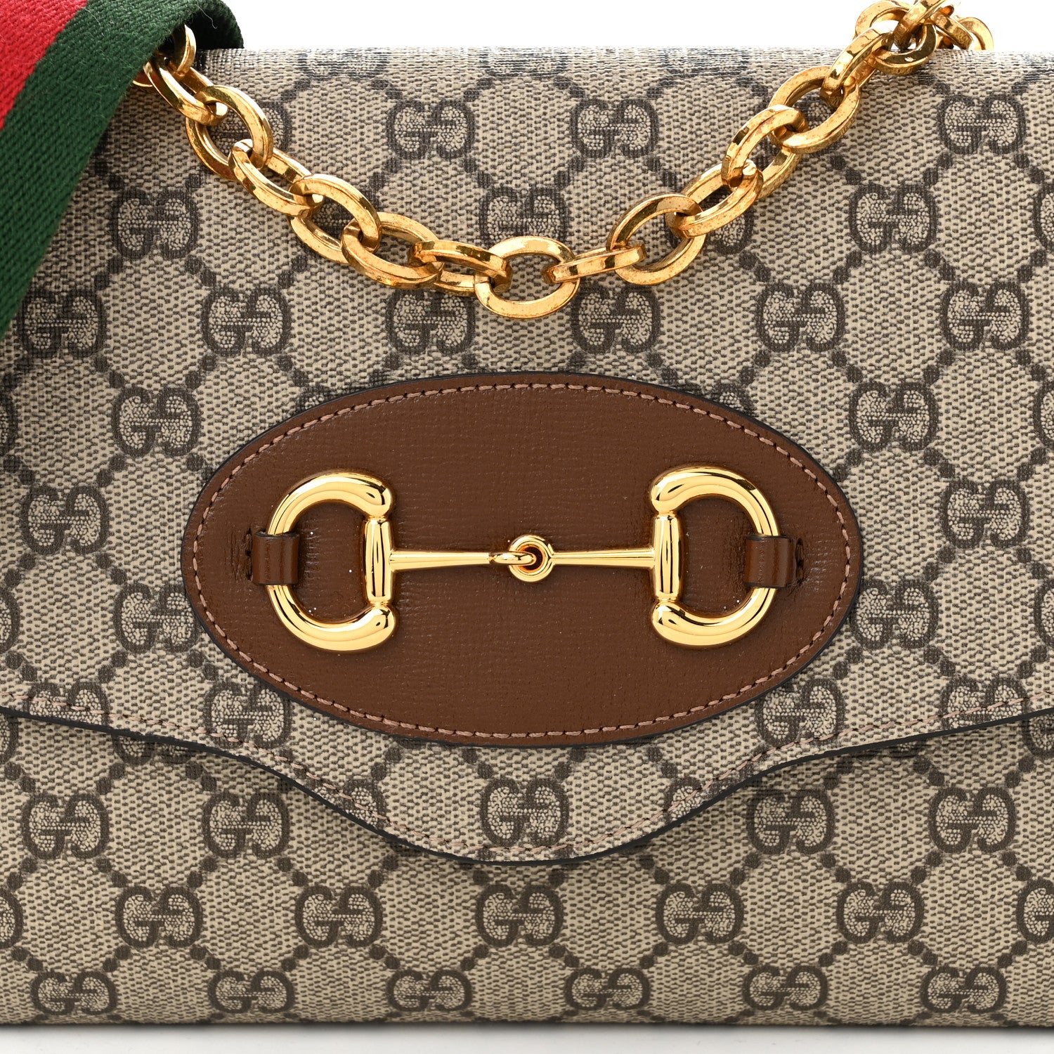 Gucci GG Supreme Monogram Azalea Calfskin Web Small Horsebit 1955 Crossbody Bag Beige Ebony Brown Sugar 8 of 11