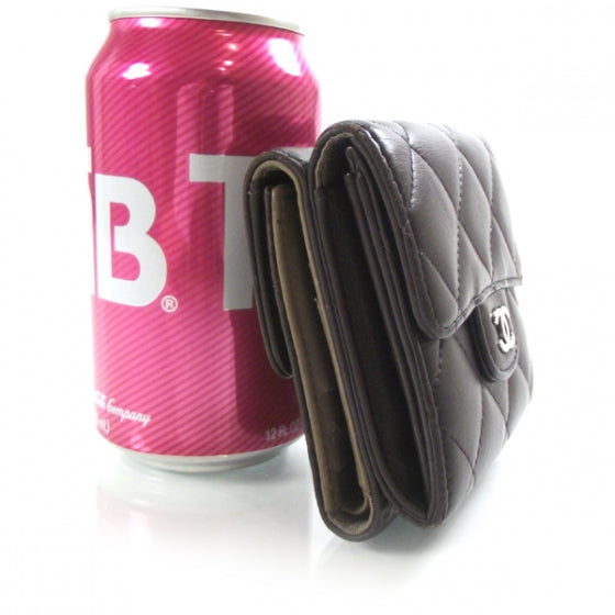 Lambskin Quilted Compact Wallet Brown