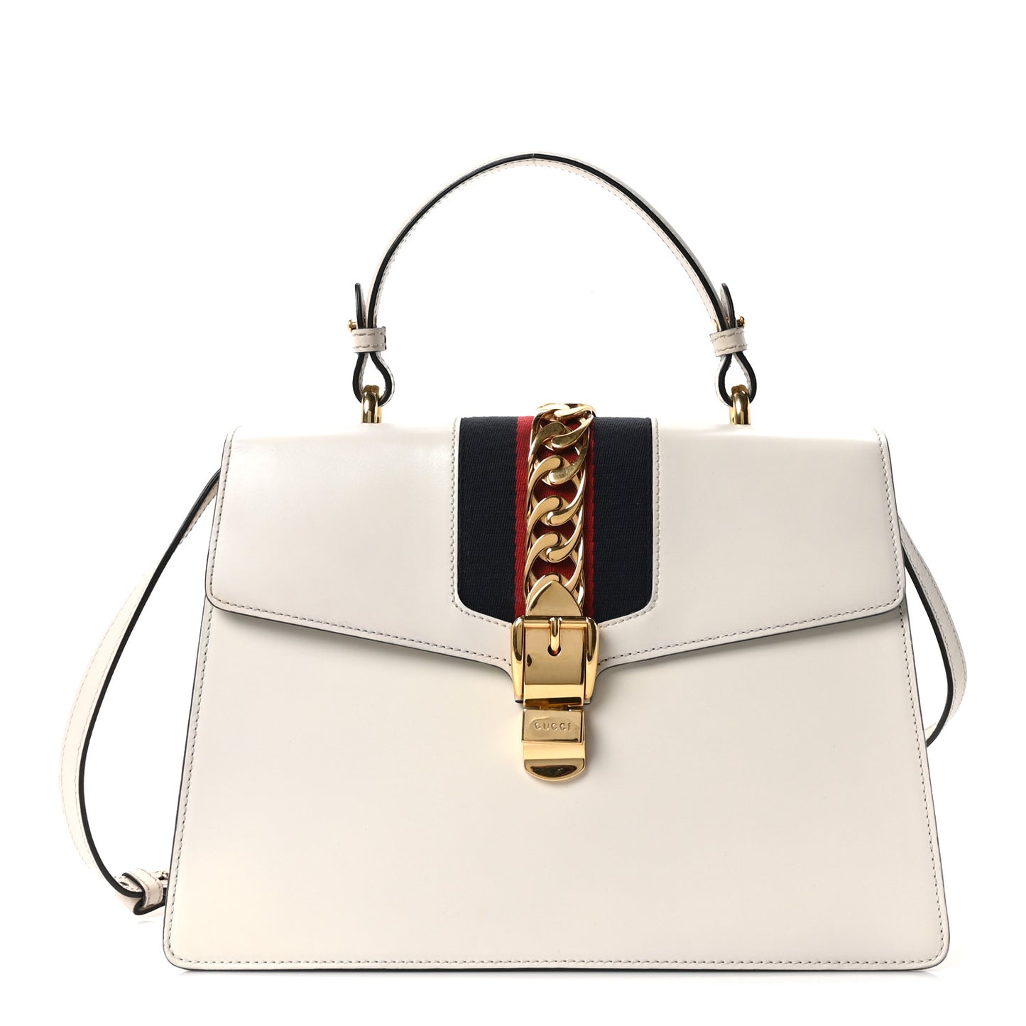 Calfskin Web Medium Sylvie Top Handle Bag White